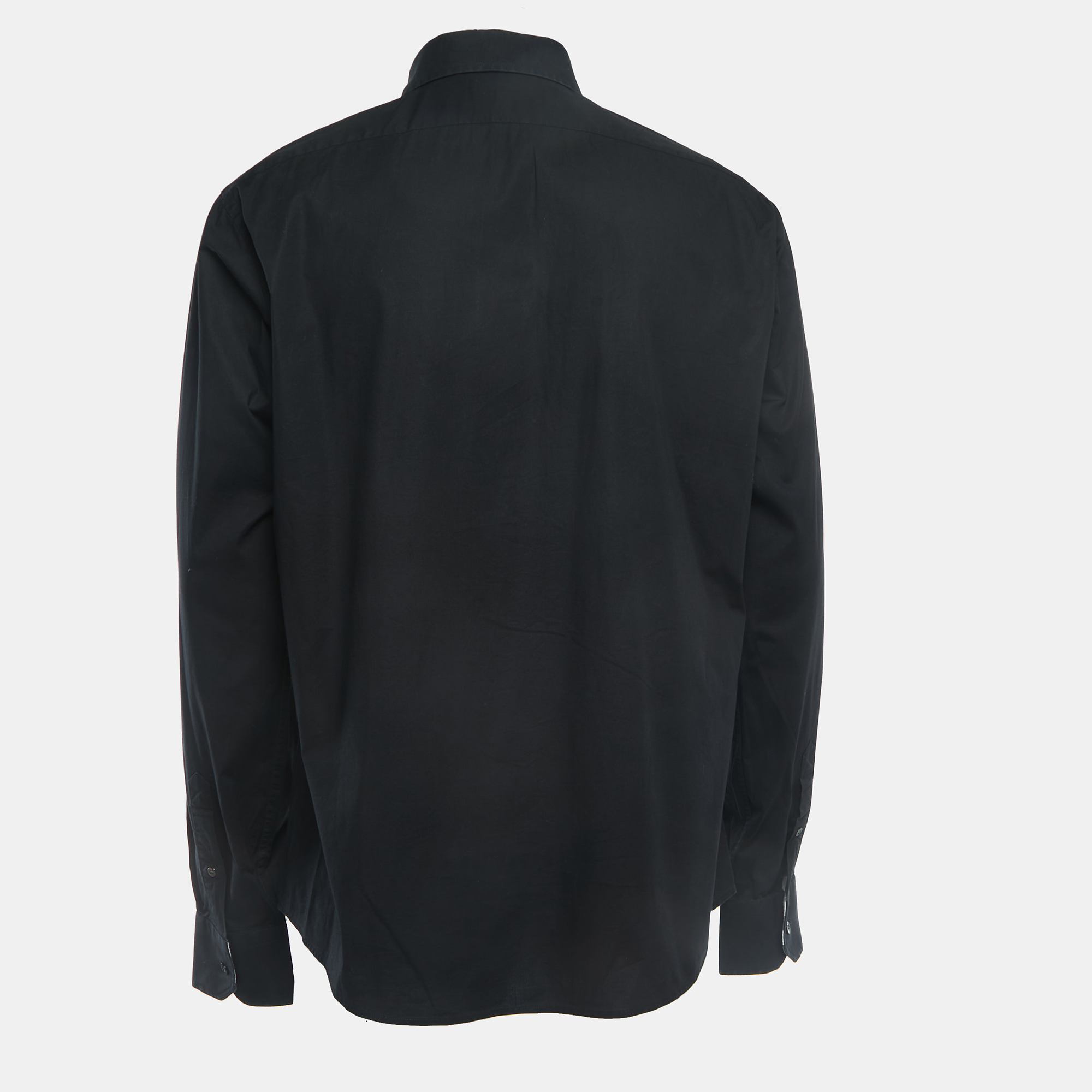 

Burberry Black Logo Embroidered Cotton Button Front Slim Fit Shirt