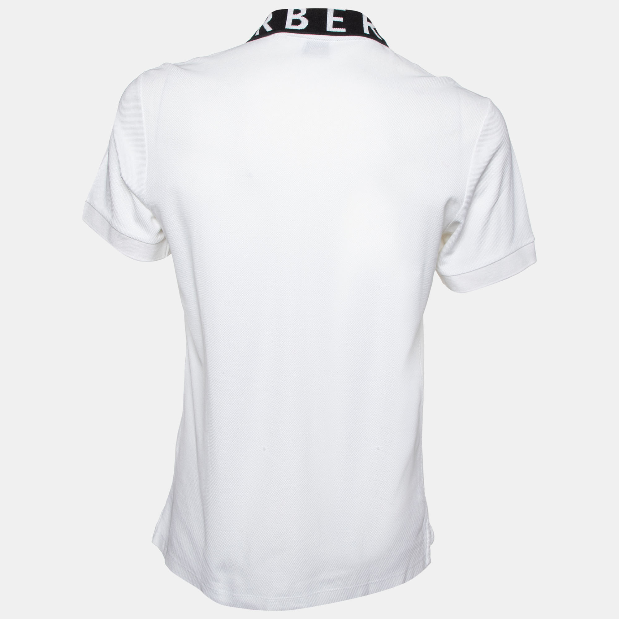 

Burberry White Cotton Pique Contrast Logo Collar Detail Polo T-Shirt