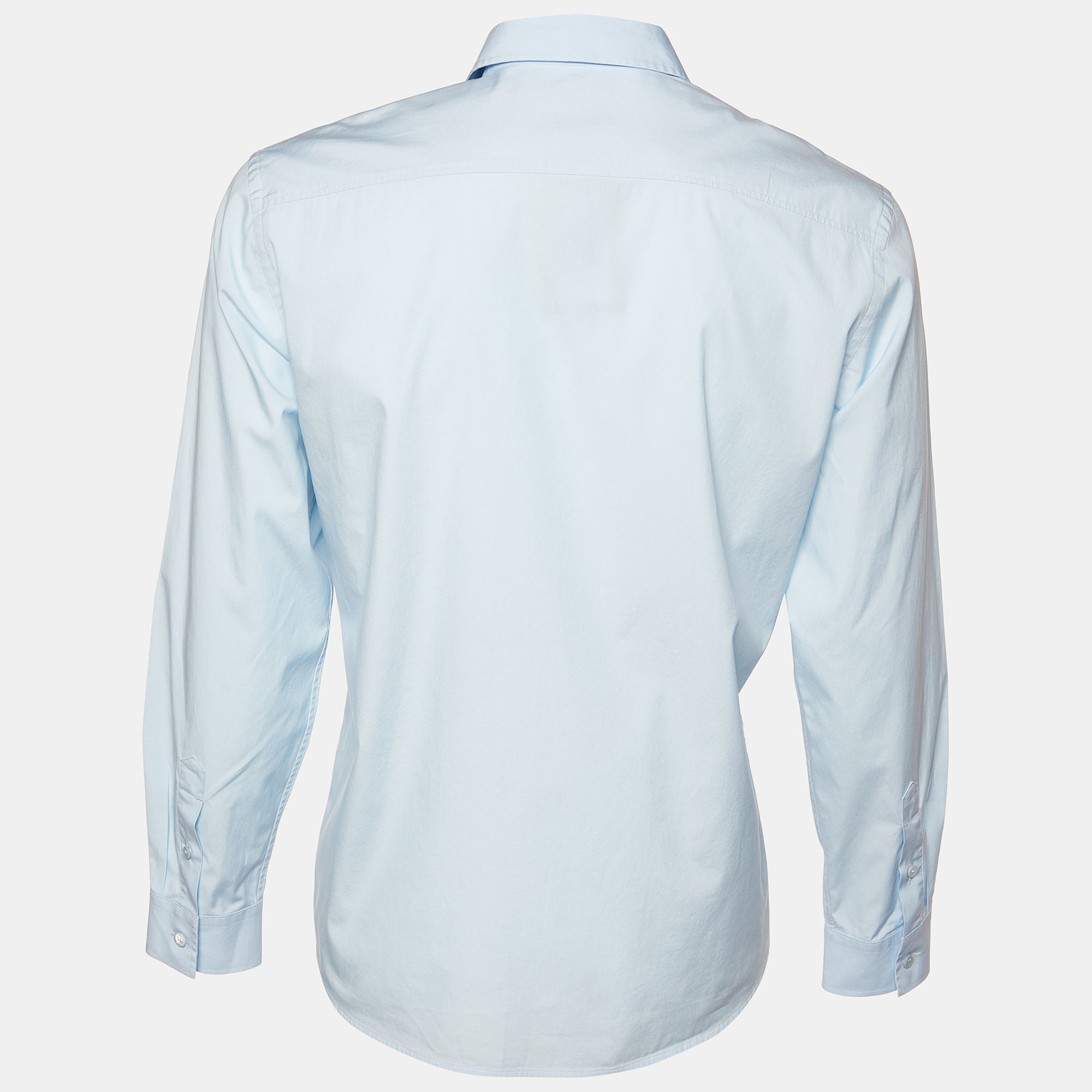 

Burberry Blue Logo Pocket Detail Cotton Button Front Shirt