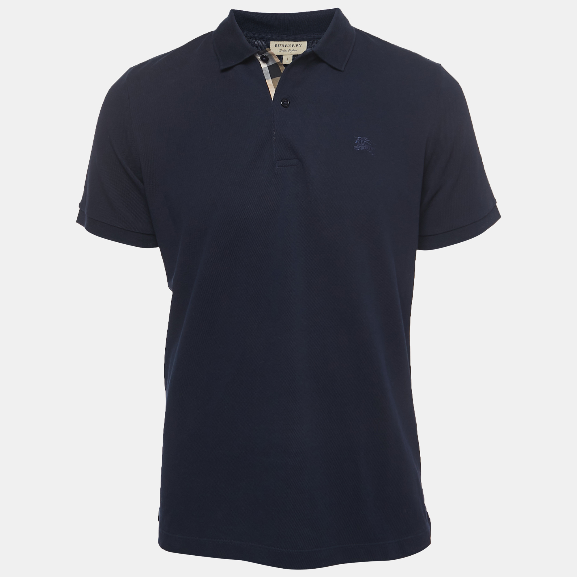 Pre Owned Burberry Navy Blue Cotton Pique Polo-Shirt L