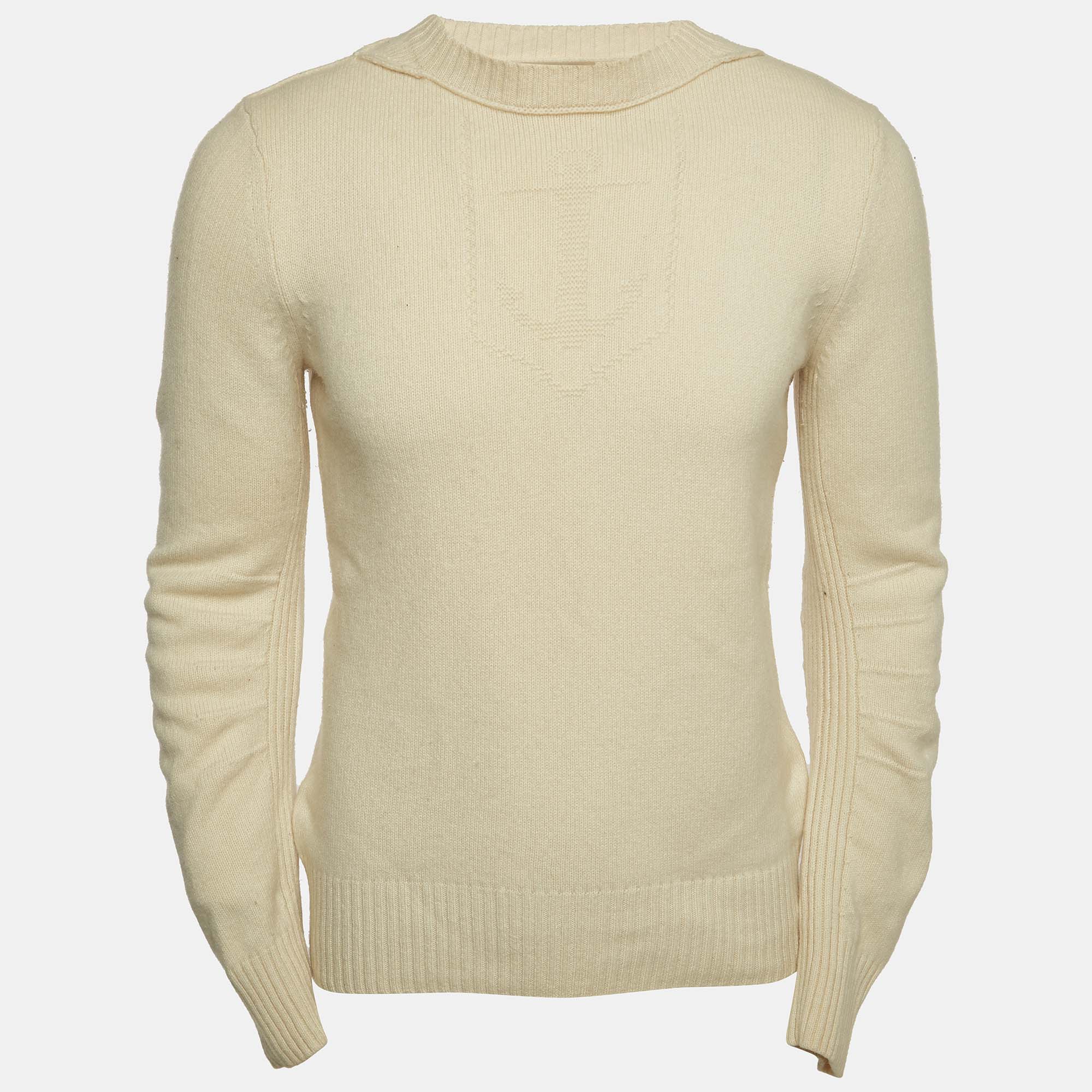 

Burberry Cream Jacquard Cashmere Blend Crew Neck Sweater