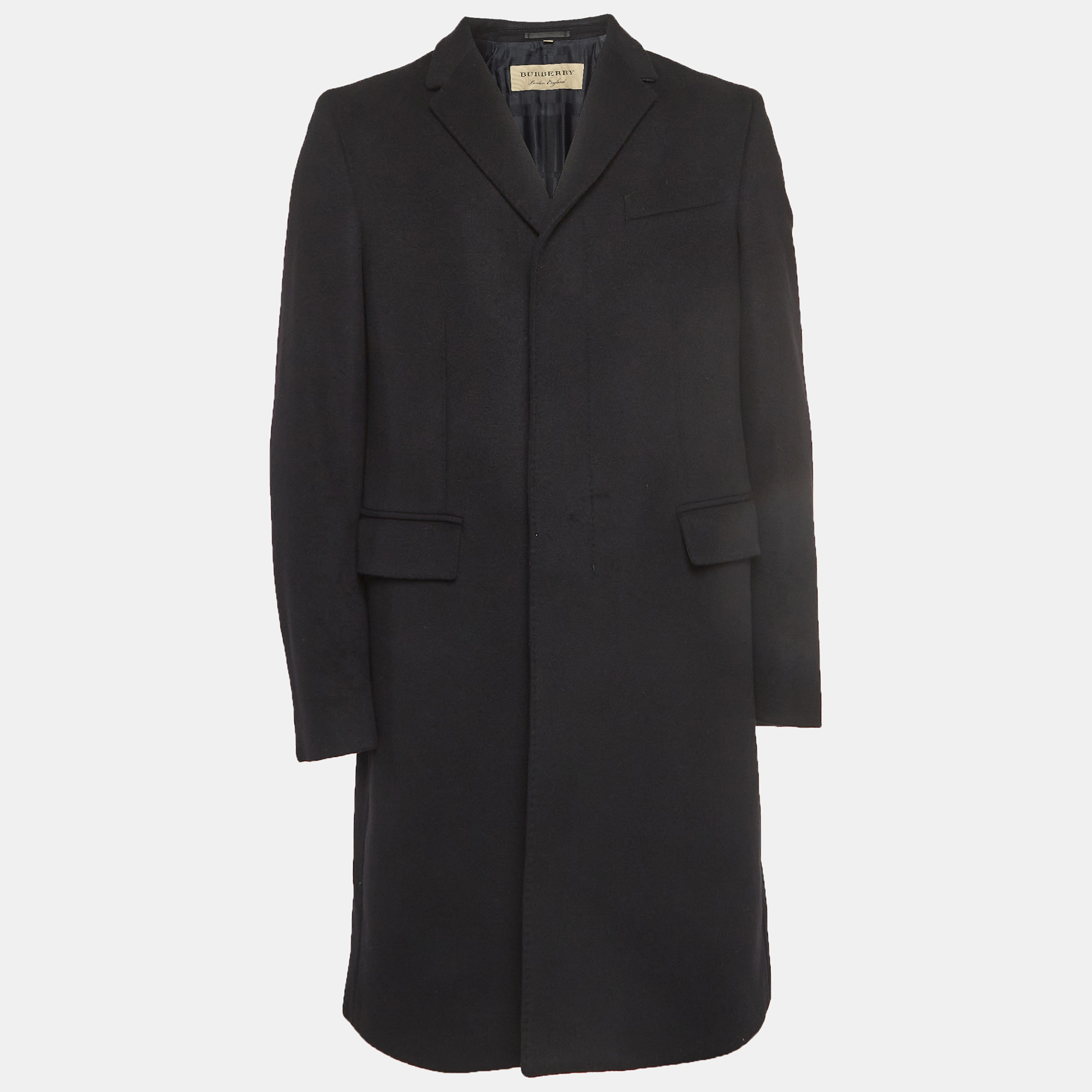 Pre Owned Burberry Black Wool and Cashmere Mid-Length Coat XL