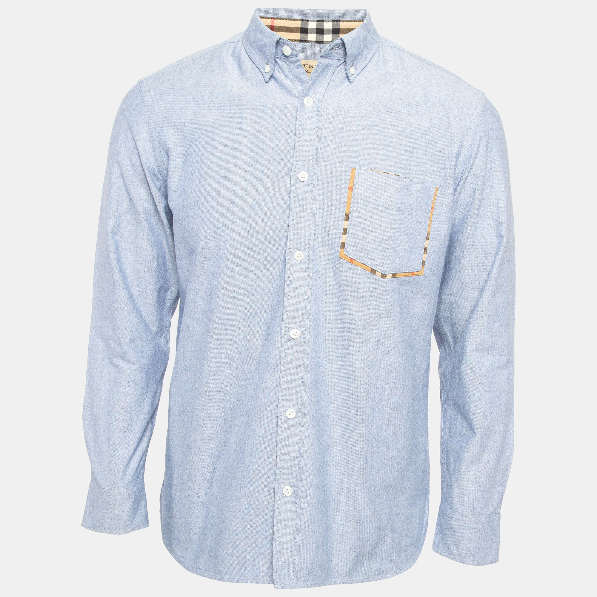 

Burberry Blue Cotton Long Sleeve Button Front Shirt