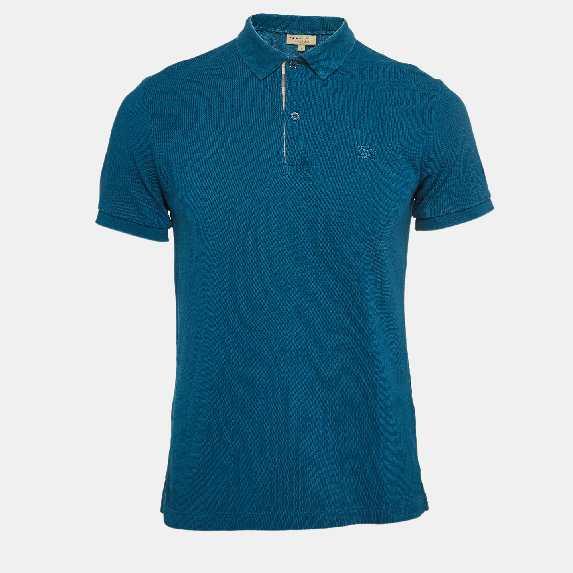

Burberry Teal Blue Cotton Pique Polo T-Shirt