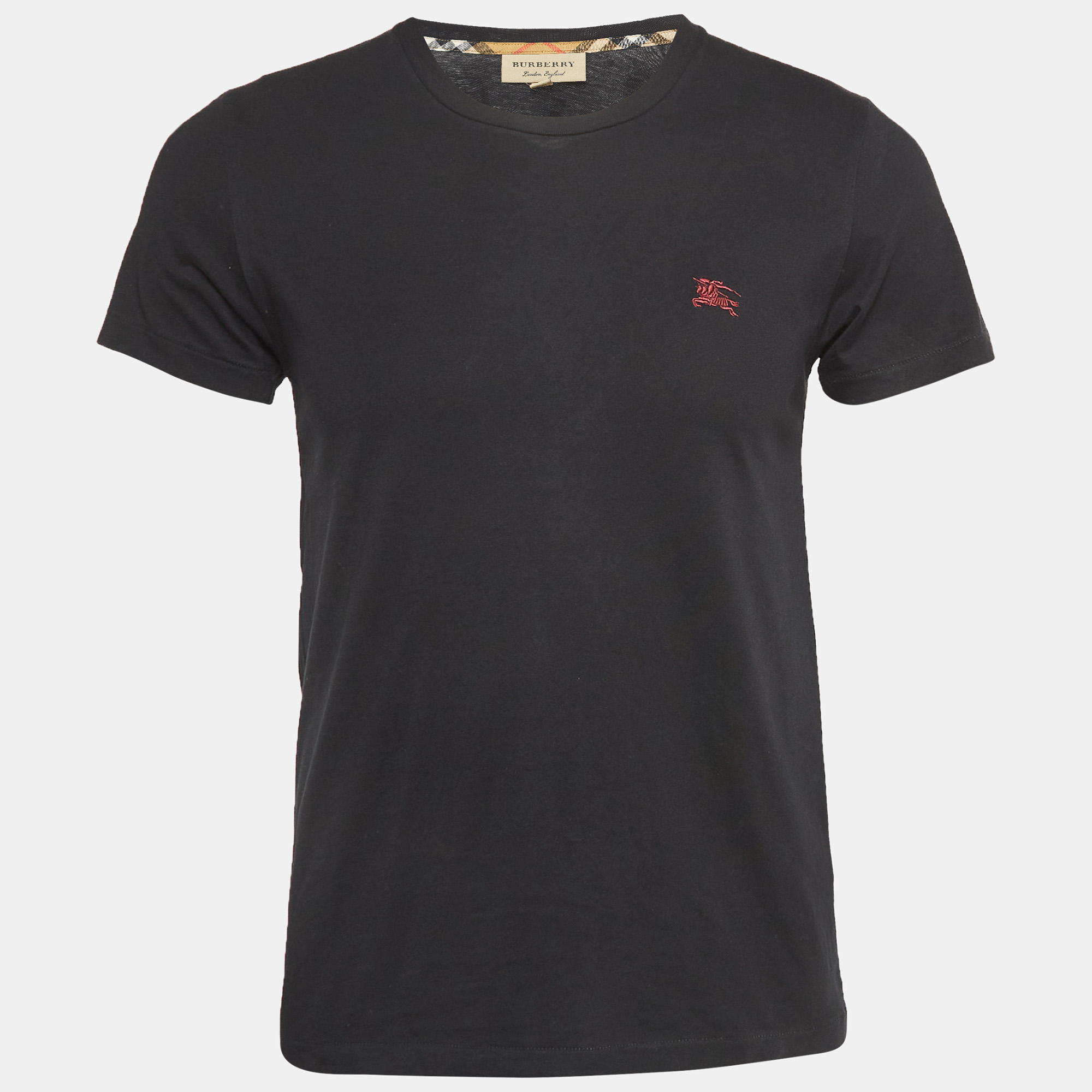 

Burberry Black Cotton Logo Embroidered Crew Neck T-Shirt