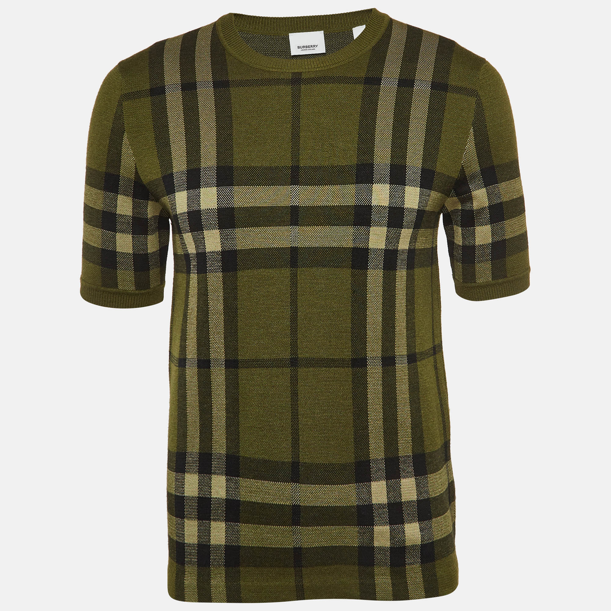 

Burberry Green Plaid Wool Blend Knit T-Shirt XS
