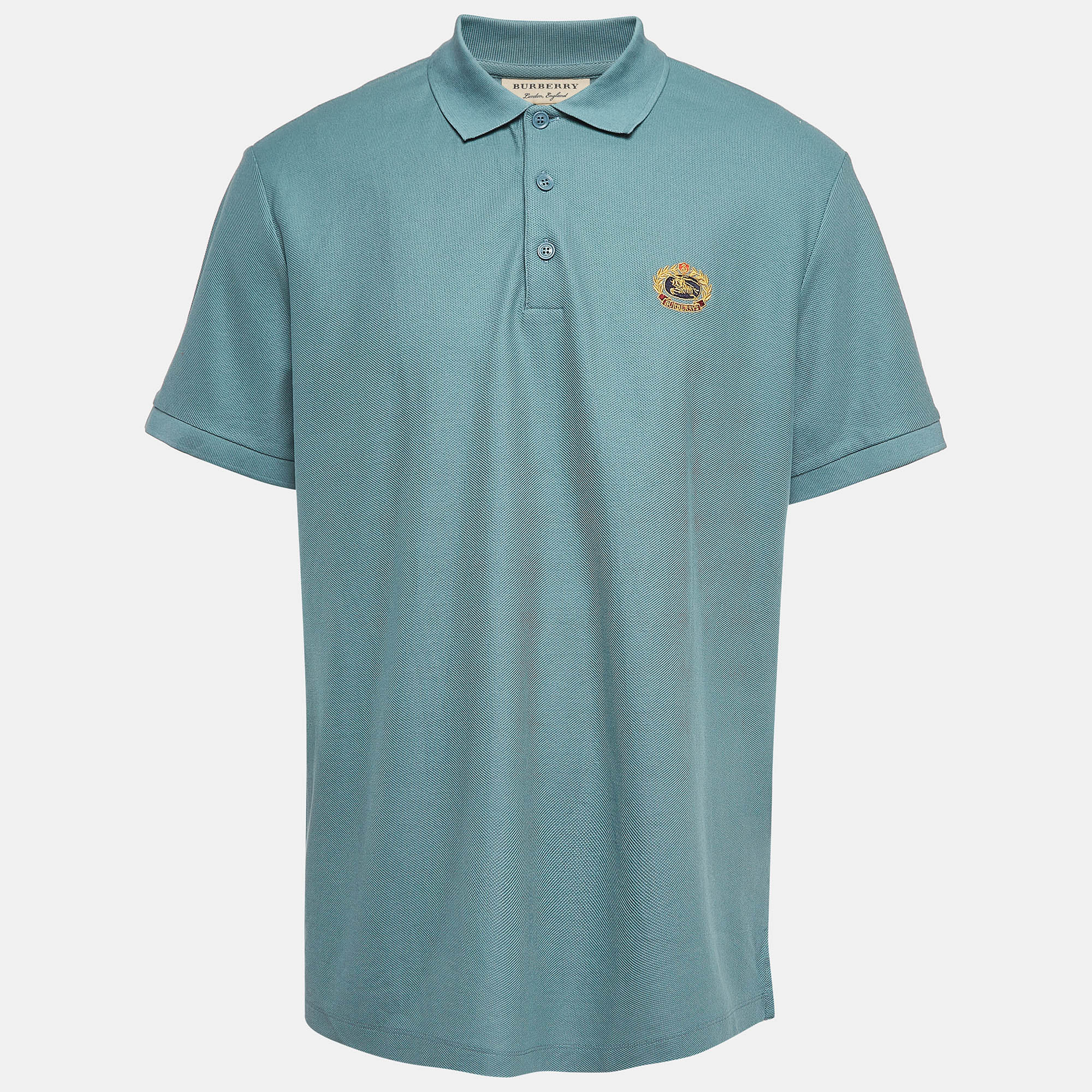 

Burberry Blue Embroidered Cotton Pique Polo T-Shirt XXL
