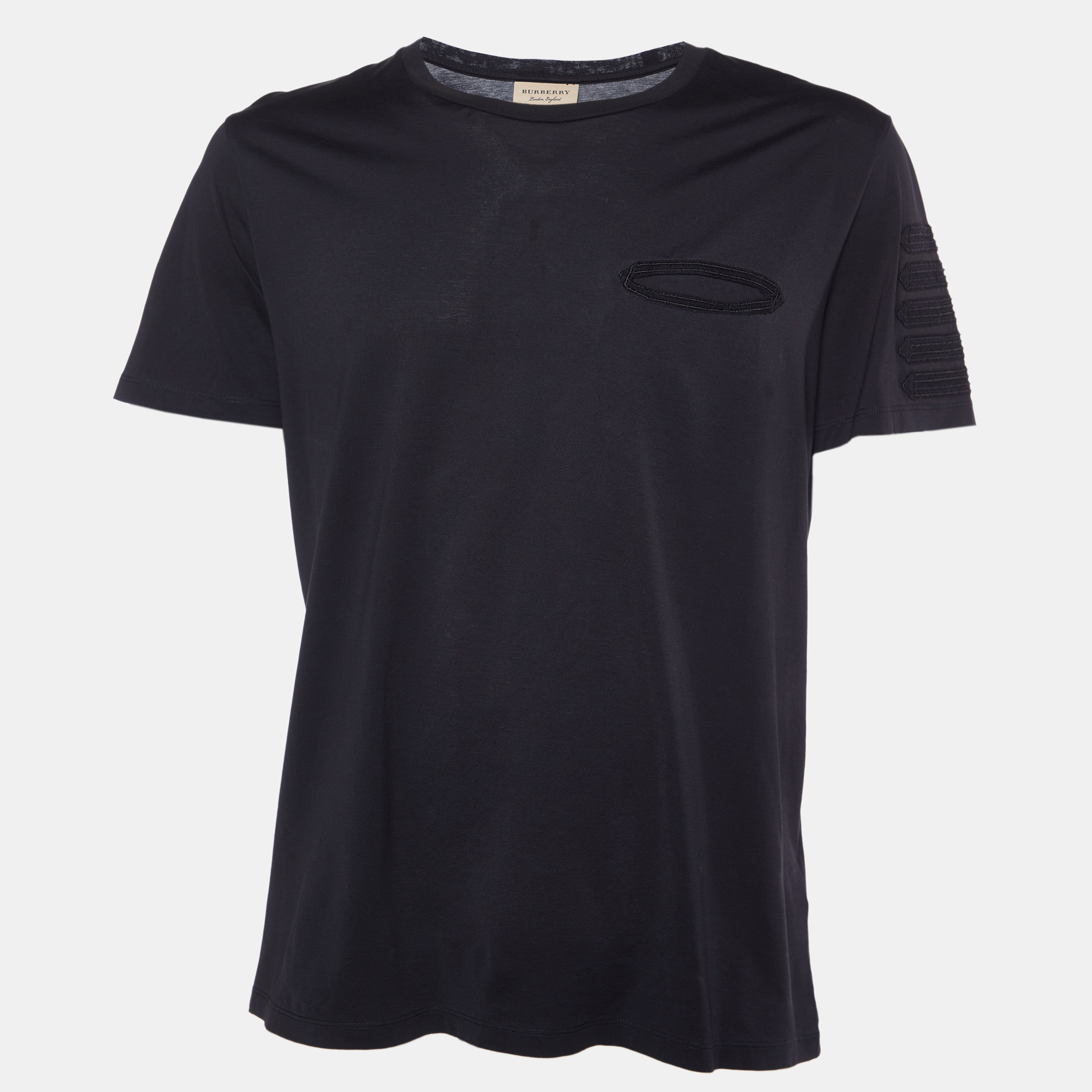 

Burberry Black Cotton Sleeve Detail Crew Neck T-Shirt XL