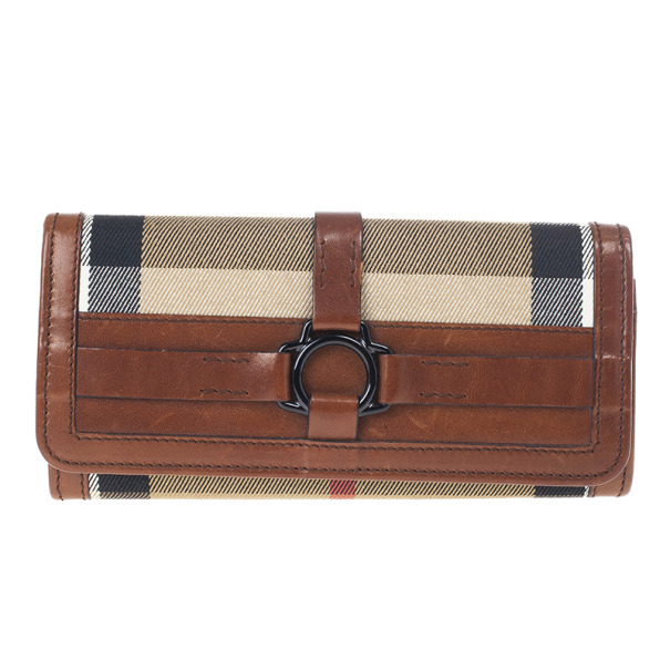 مملوكة مسبقًا Burberry Nova Check Leather Trim Flap Wallet