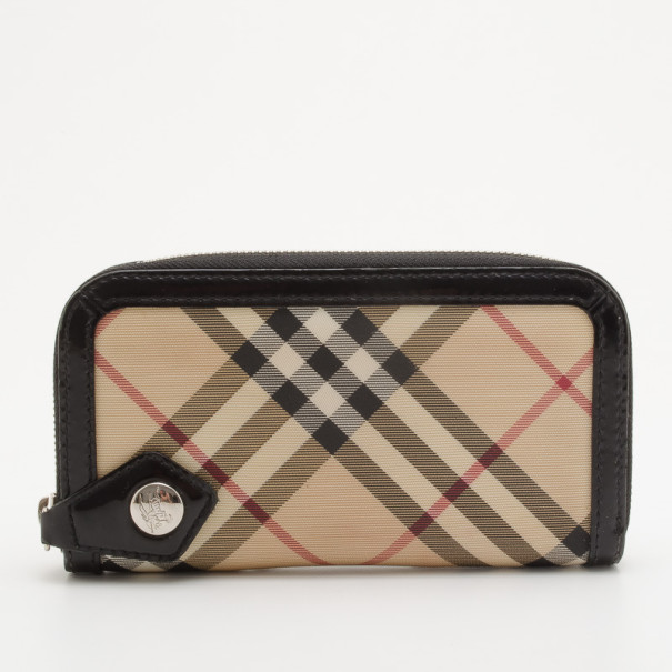 Pre Owned Burberry Khaki Nova Check Coated Canvas Ziggy Continental Wallet