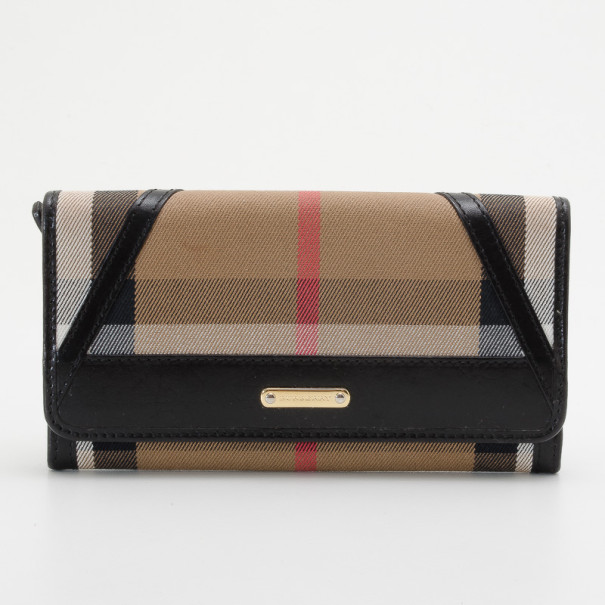 Pre Owned Burberry Black Penrose Mixedmedia Continental Wallet