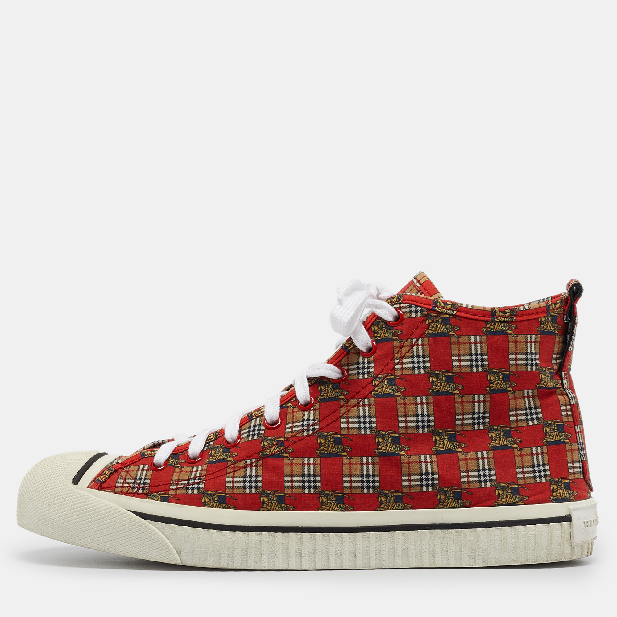 

Burberry Red/Orange Canvas Kingly Print High Top Sneakers Size