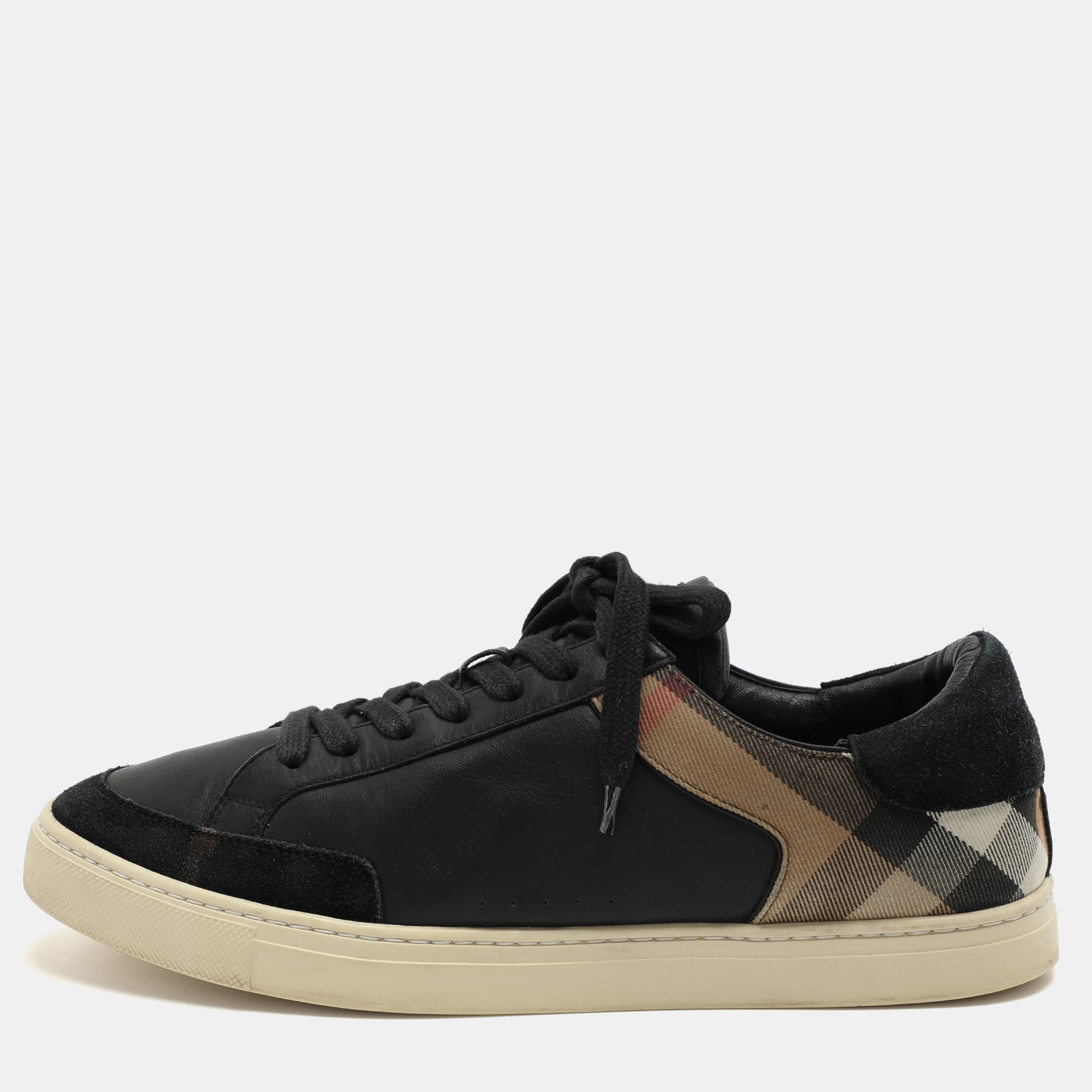 

Burberry Black/Beige Leather and House Check Canvas Low Top Sneakers Size