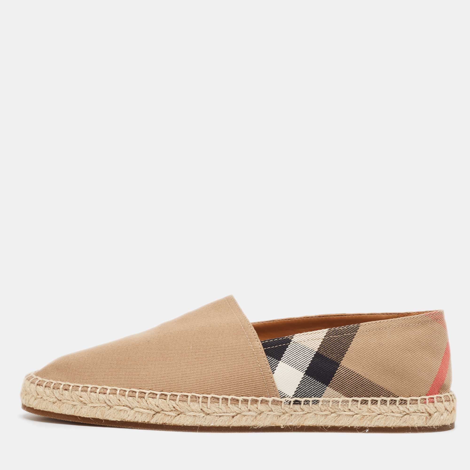 

Burberry Beige Pateman Check Canvas Slip On Espadrilles Size