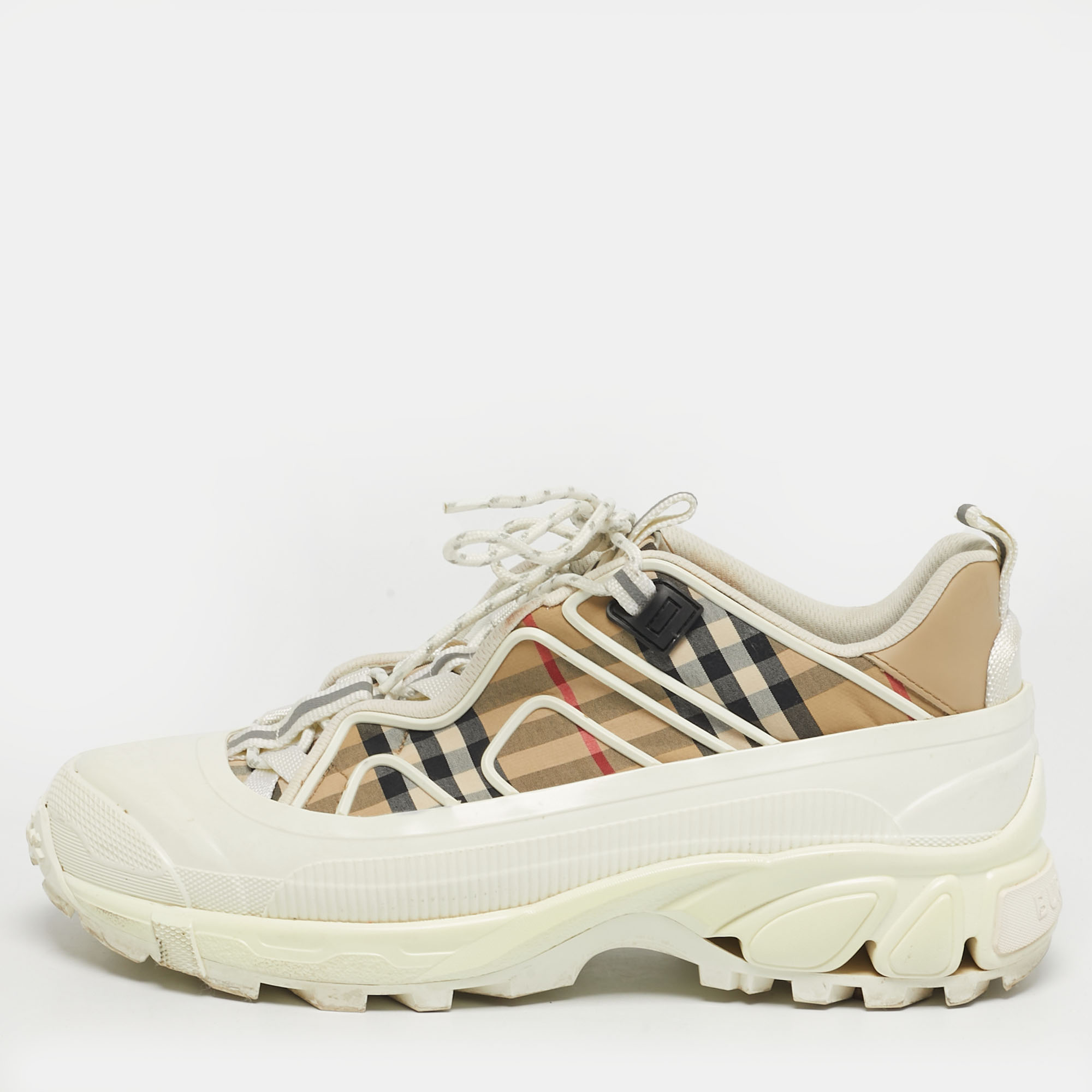 

Burberry Arthur Size  White/Beige House Check Fabric and Rubber Lace Up Sneakers