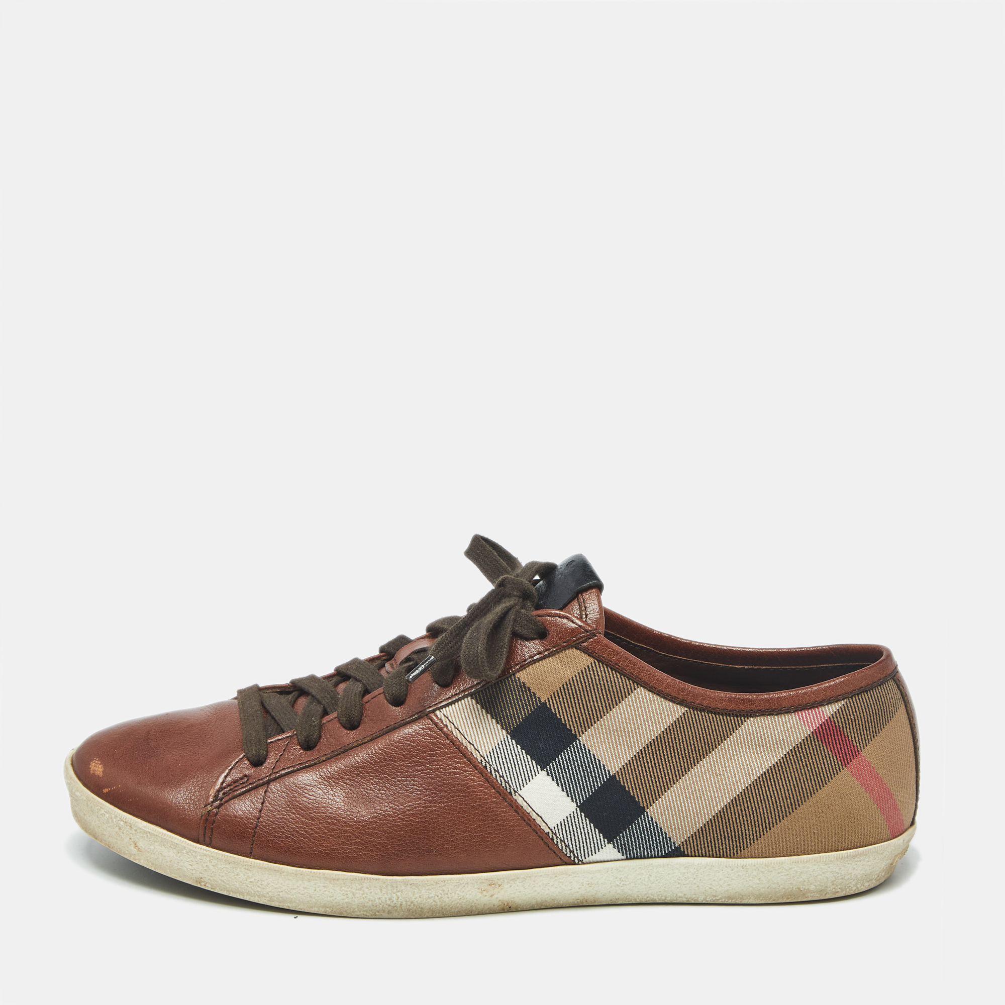 

Burberry Nova Check Size  Brown Canvas and Leather Low Top Sneakers