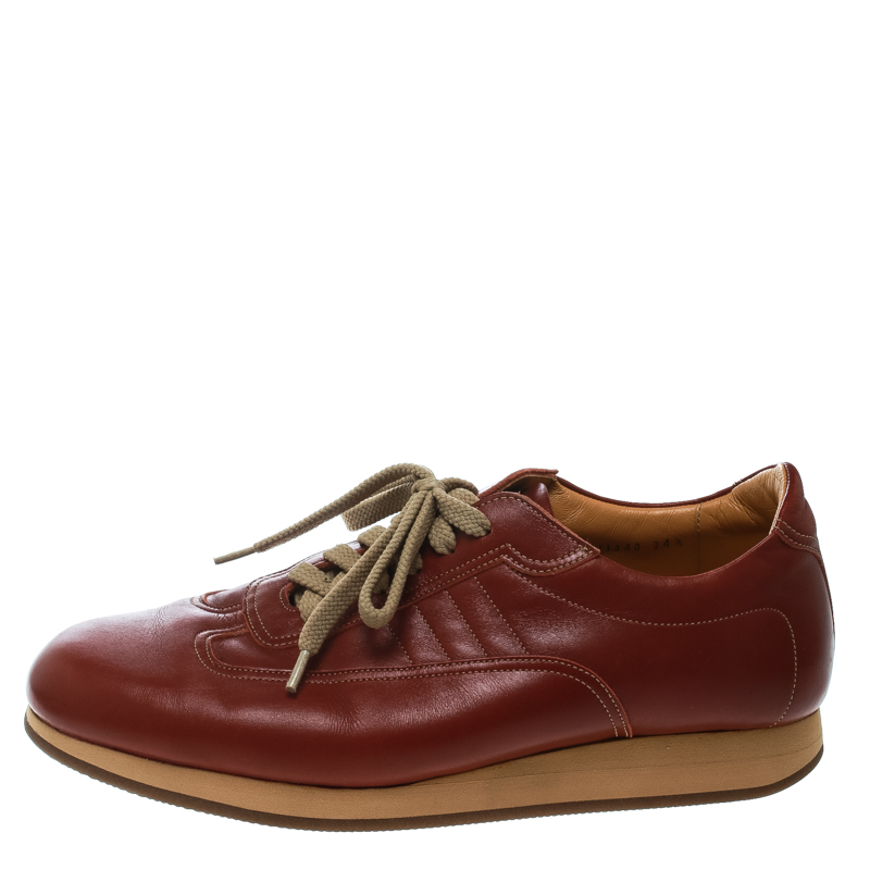 

Burberry Brick Red Leather Lace Up Sneakers Size, Brown