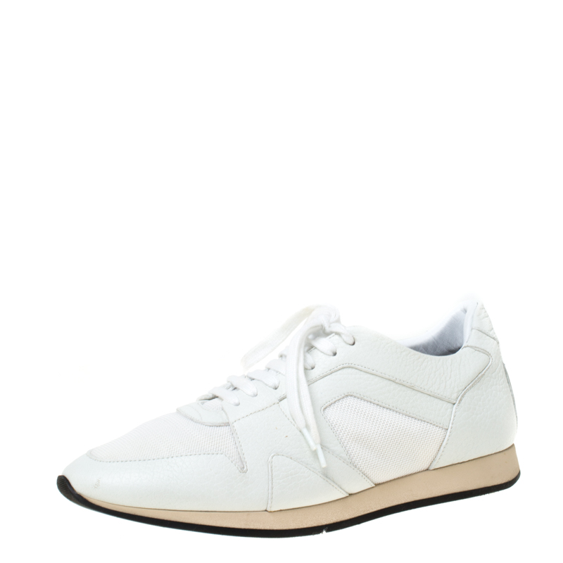 Burberry White Leather and Mesh Fields Sneakers Size 40