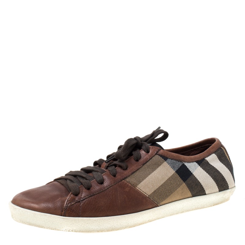 Burberry Brown Nova Check Canvas And Leather Cap Toe Low Top Sneakers Size 40