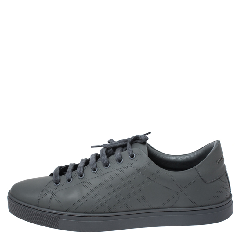 

Burberry Dark Grey Perforated Leather Check Albert Sneakers Size