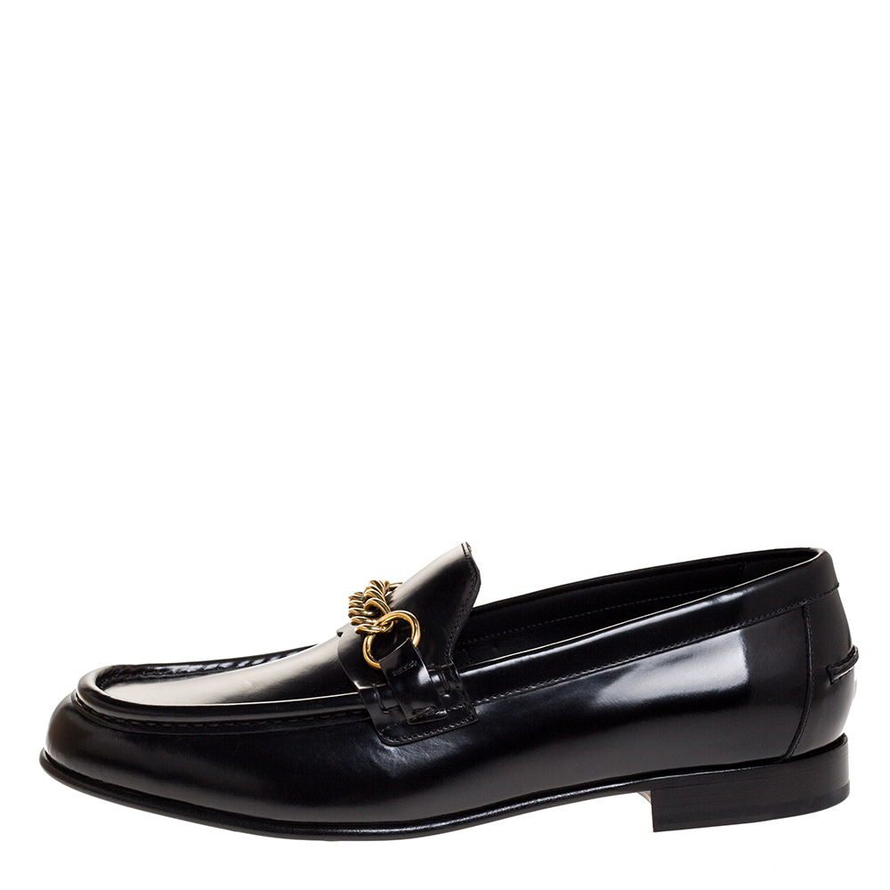

Burberry Black Leather Solway Chain Detail Slip On Loafers Size