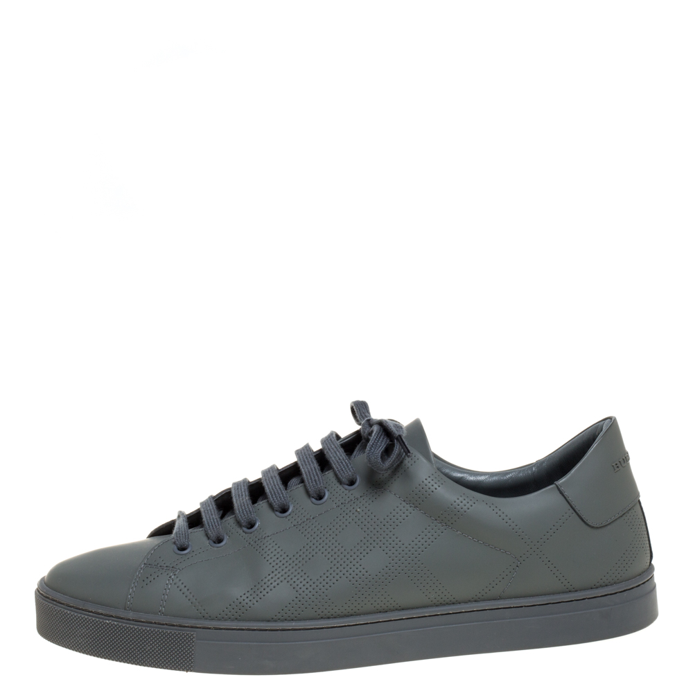 

Burberry Grey Perforated Leather Check Albert Sneakers Size