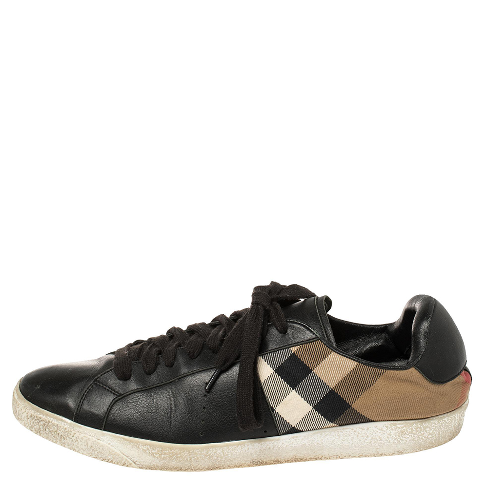 

Burberry Black House Check Canvas And Leather Sneakers Size