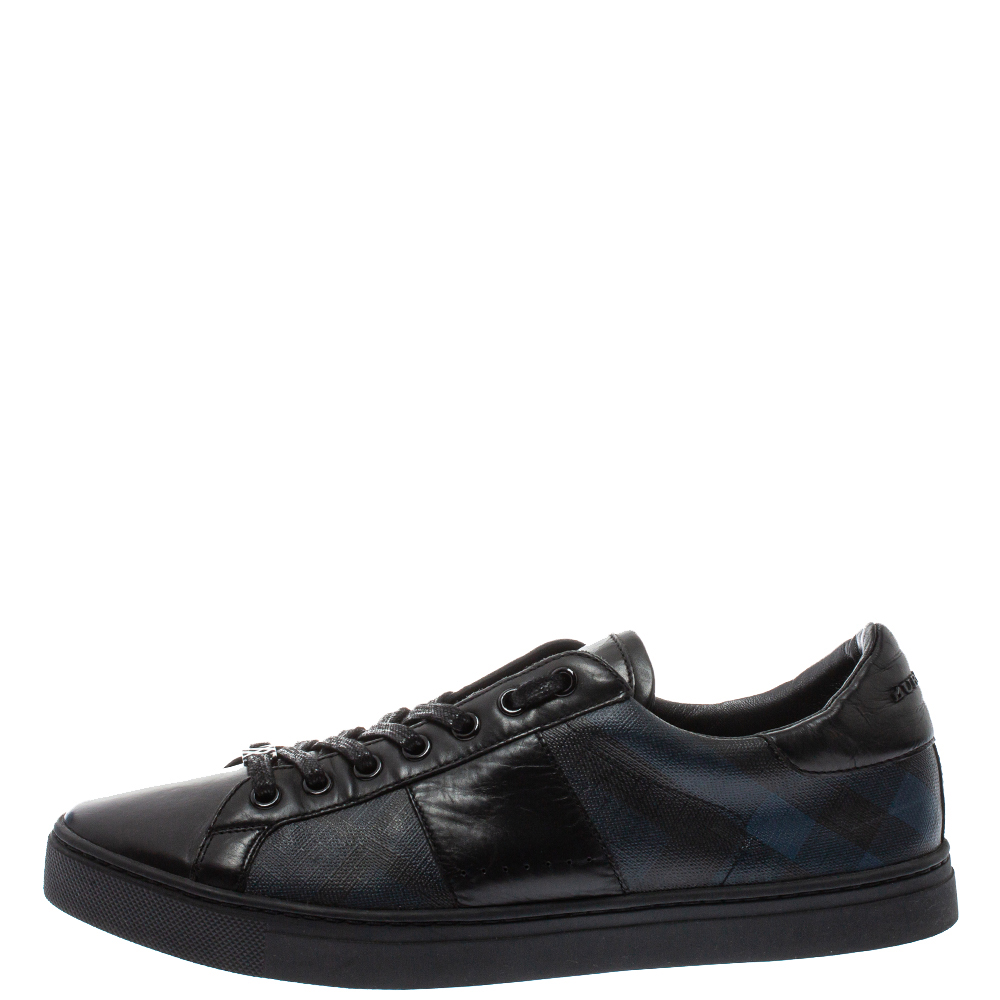 

Burberry Black Leather and London Check Canvas Ritson Low Top Sneakers Size