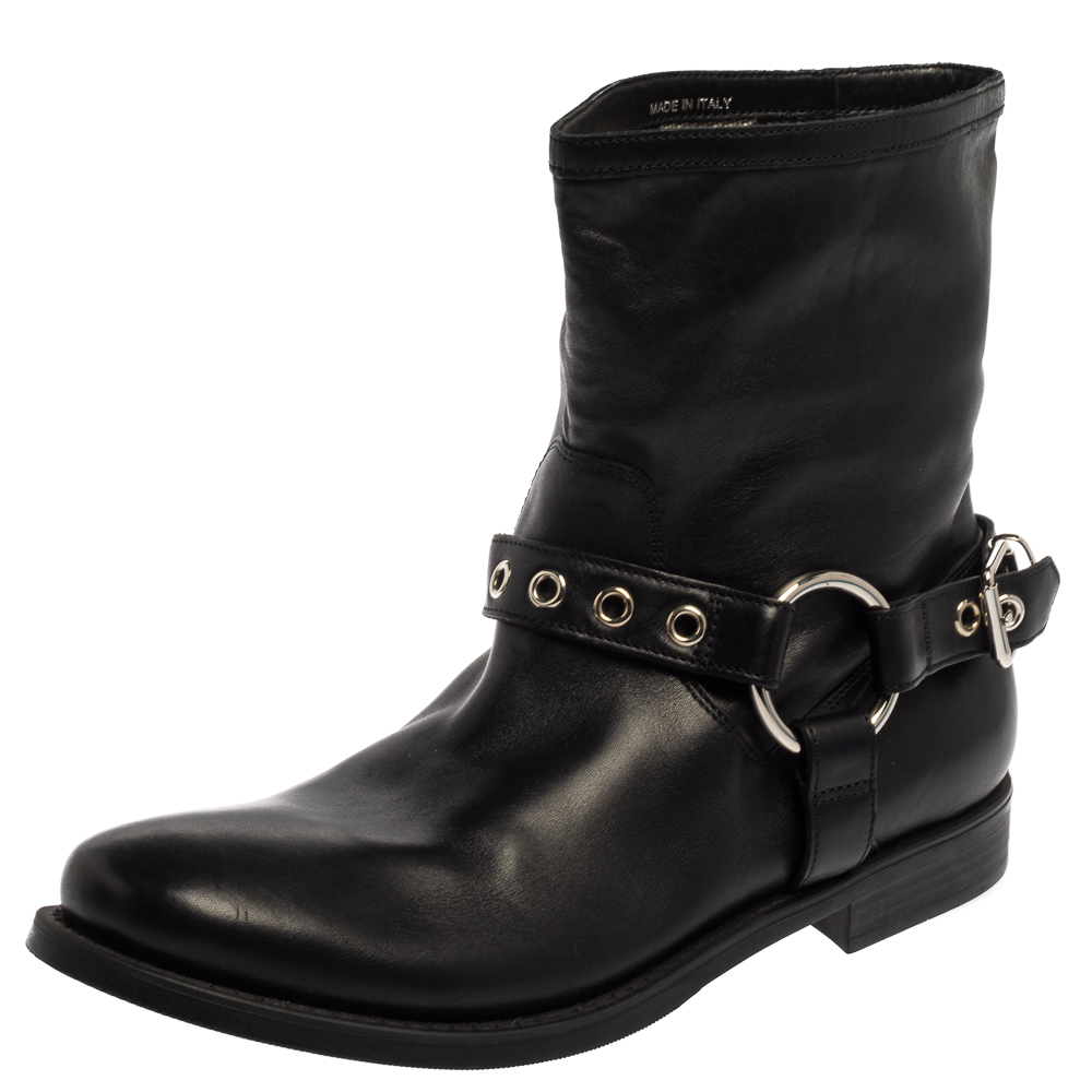 Pre-owned Burberry Black Leather Buckle Detail Ankle Boots Size 39