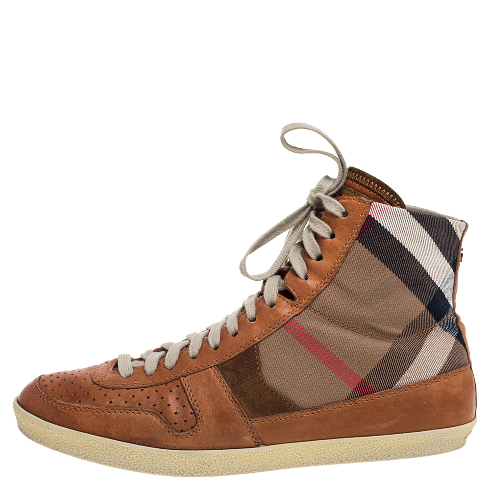 

Burberry Brown leather And Canvas High-Top Sneaker Size