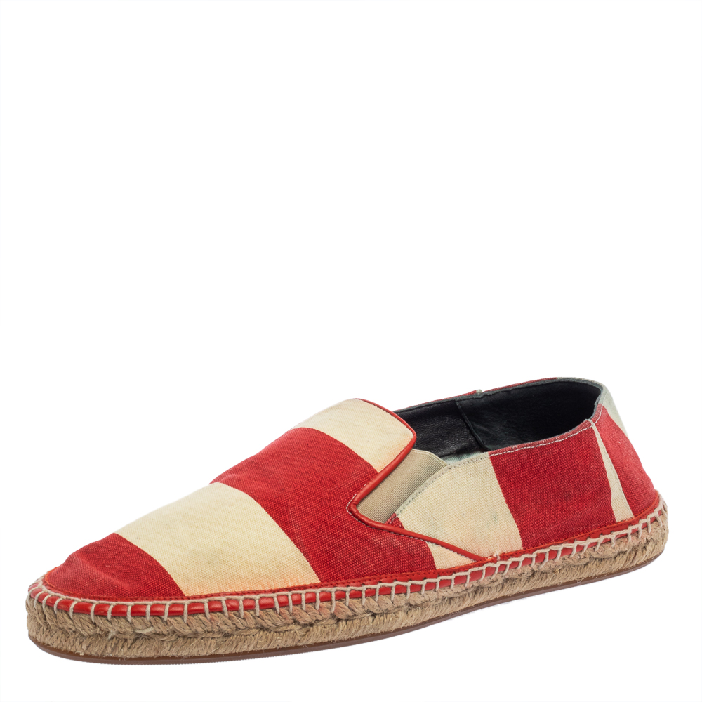Pre-owned Burberry Two Tone Striped Canvas Hodgeson Espadrille Loafers Size 42 In Multicolor