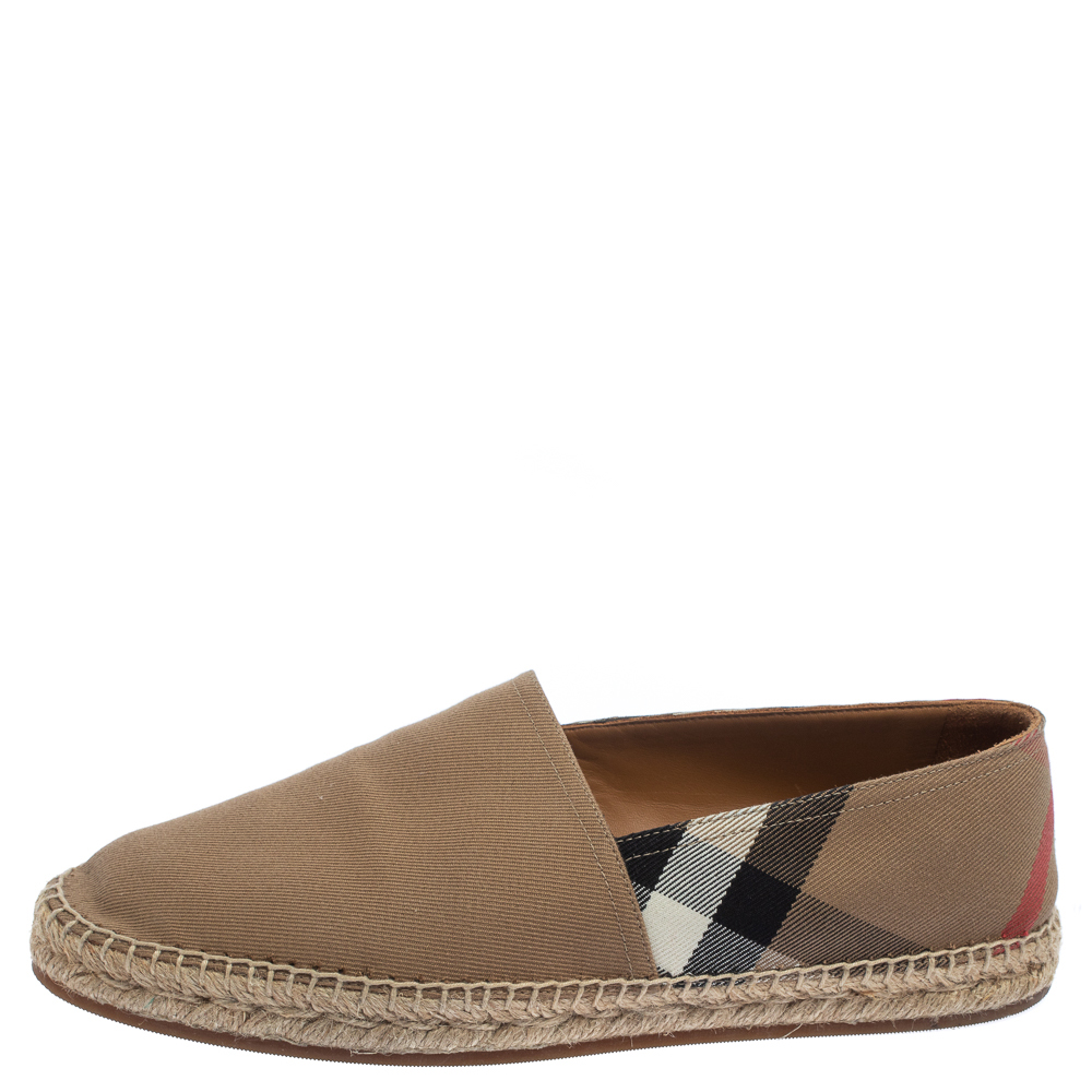 

Burberry Beige Pateman Check Canvas Slip On Espadrilles Size