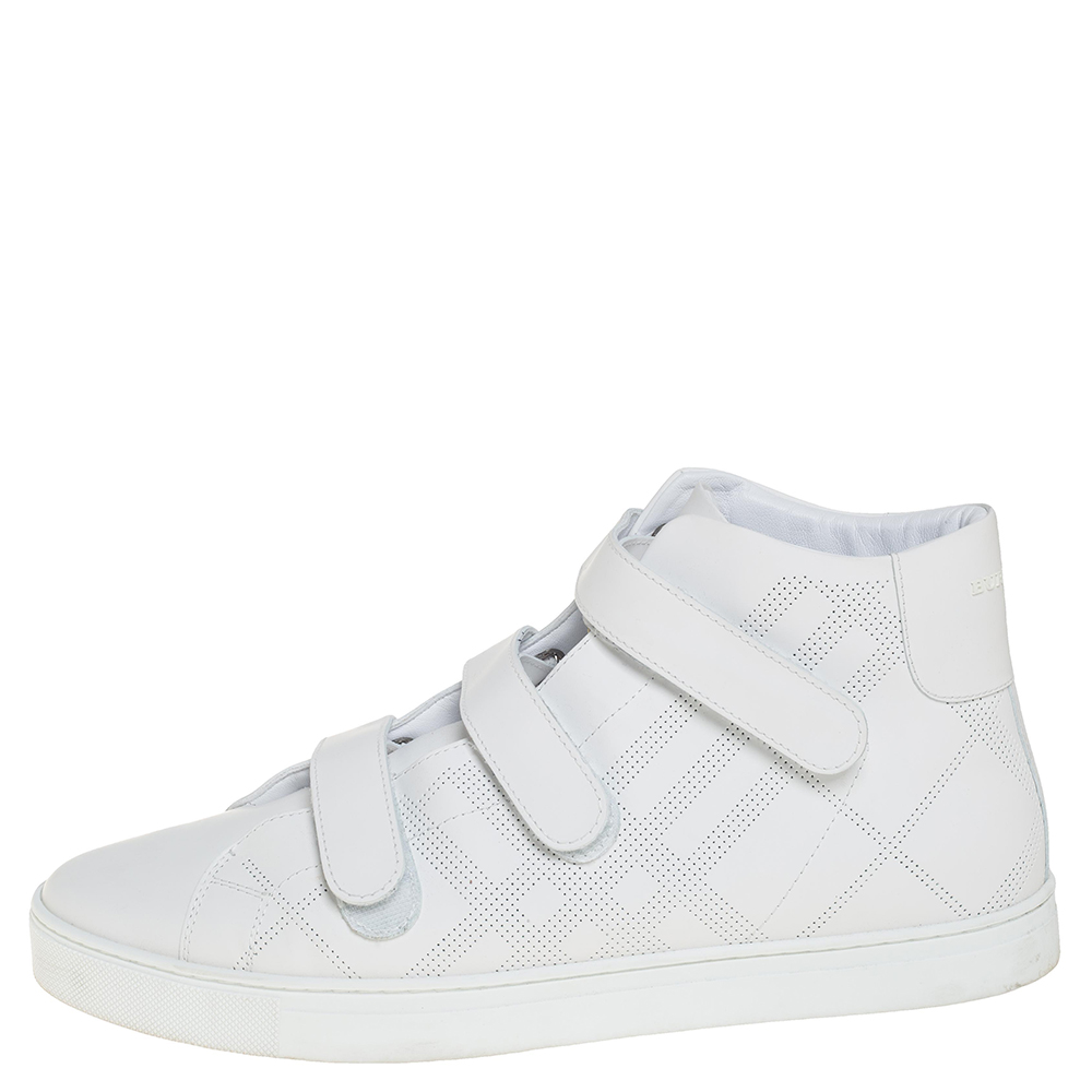 

Burberry White Perforated Leather Sturrock High Top Sneakers Size