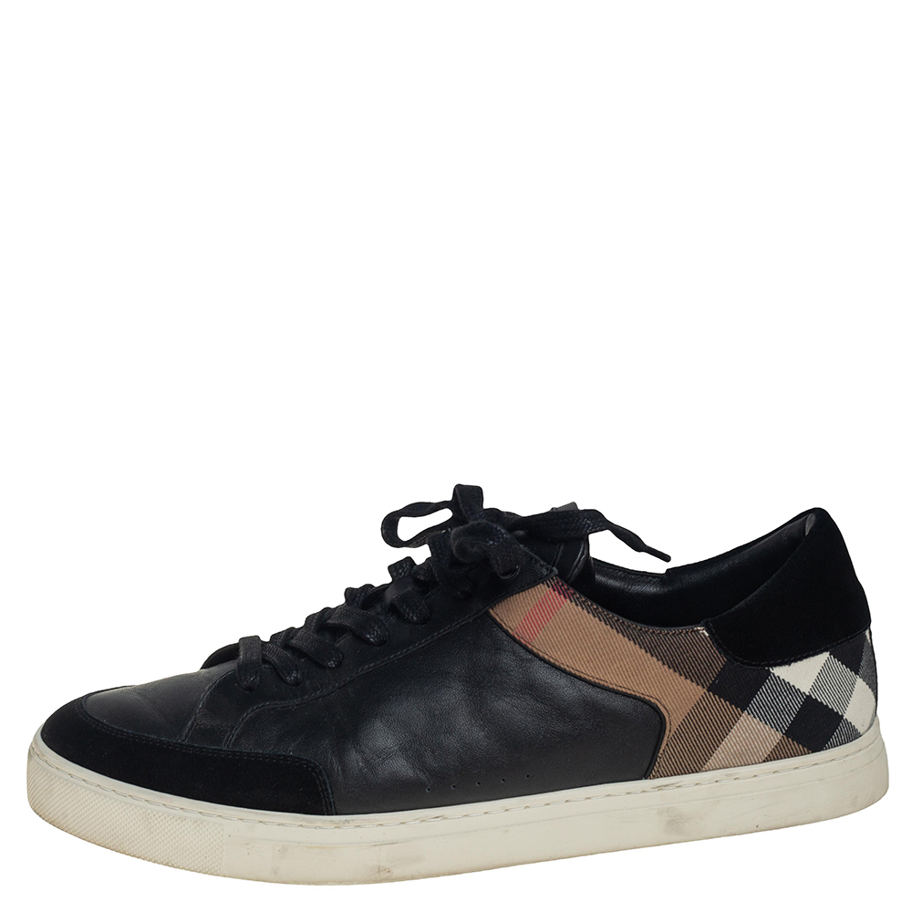 

Burberry Black Leather And House Check Canvas Low Top Sneakers Size