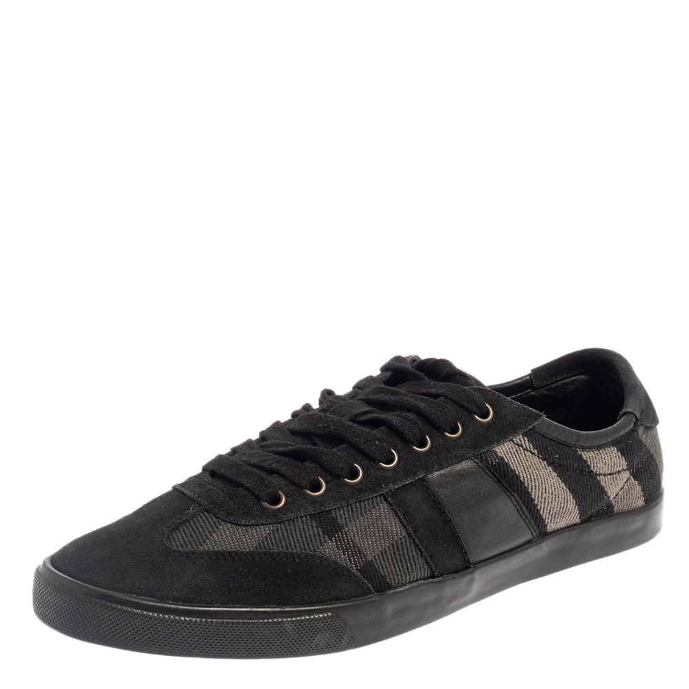 

Burberry Black/Grey Suede And Check Canvas Low Top Sneakers Size