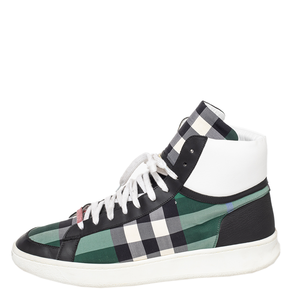 

Burberry Multicolor Lockhart Check Fabric And Leather High Top Sneakers Size