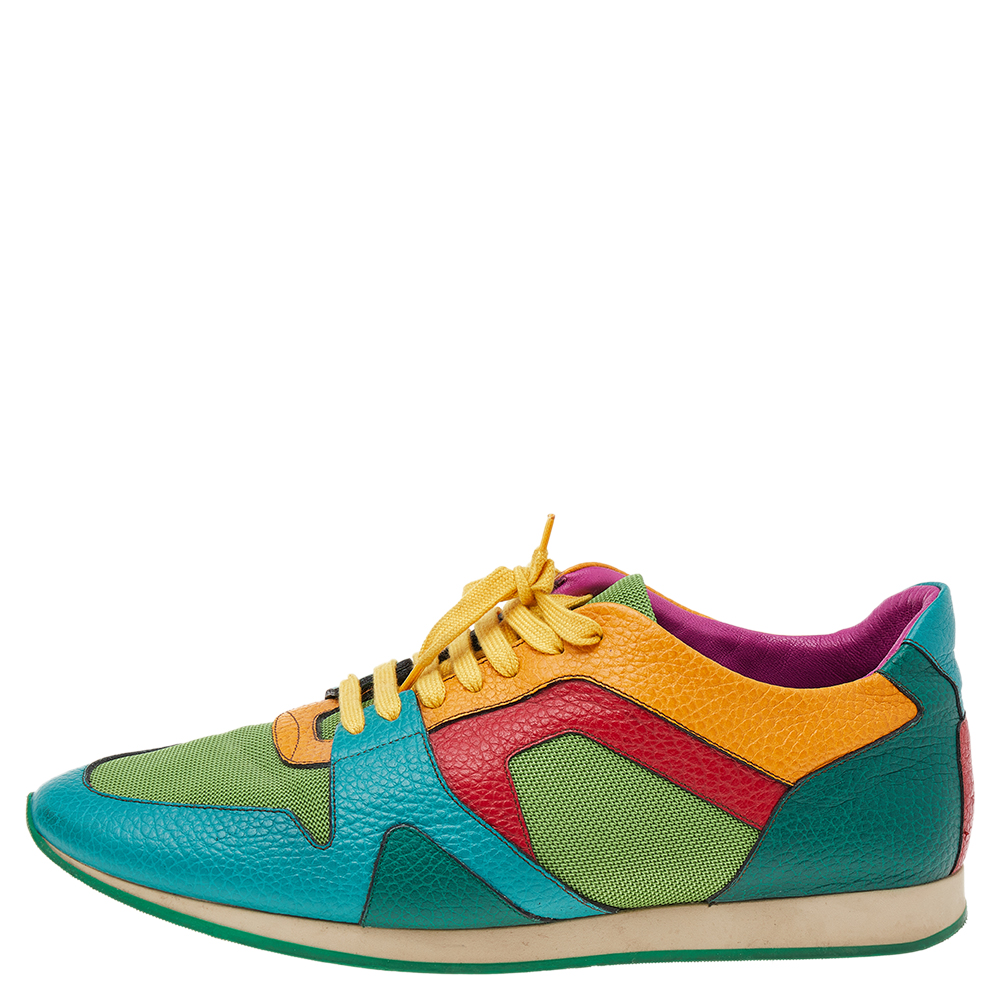 

Burberry Multicolor Leather And Mesh Lace Up Sneakers Size