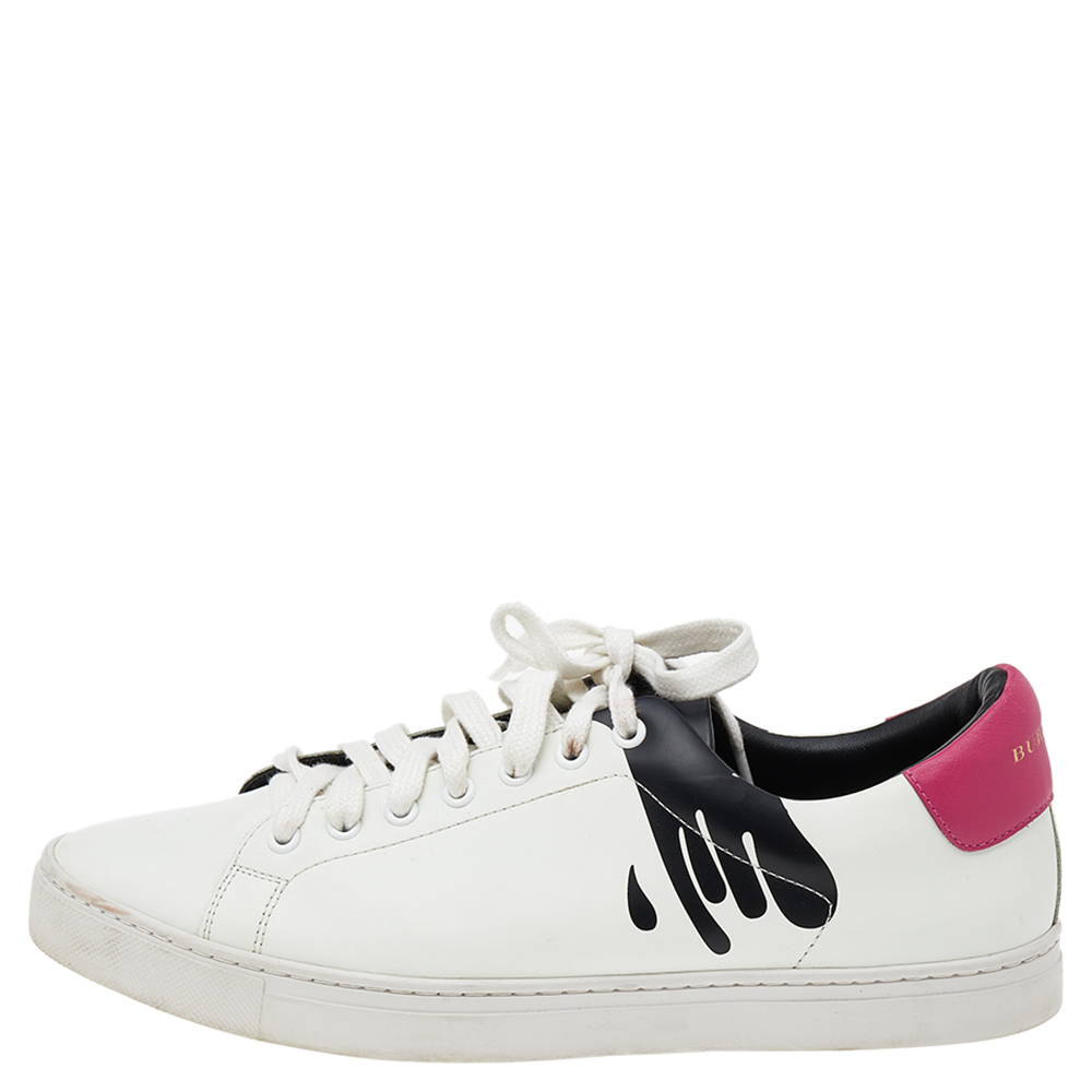 

Burberry White/Pink Leather Westford Splash Low Top Sneakers Size