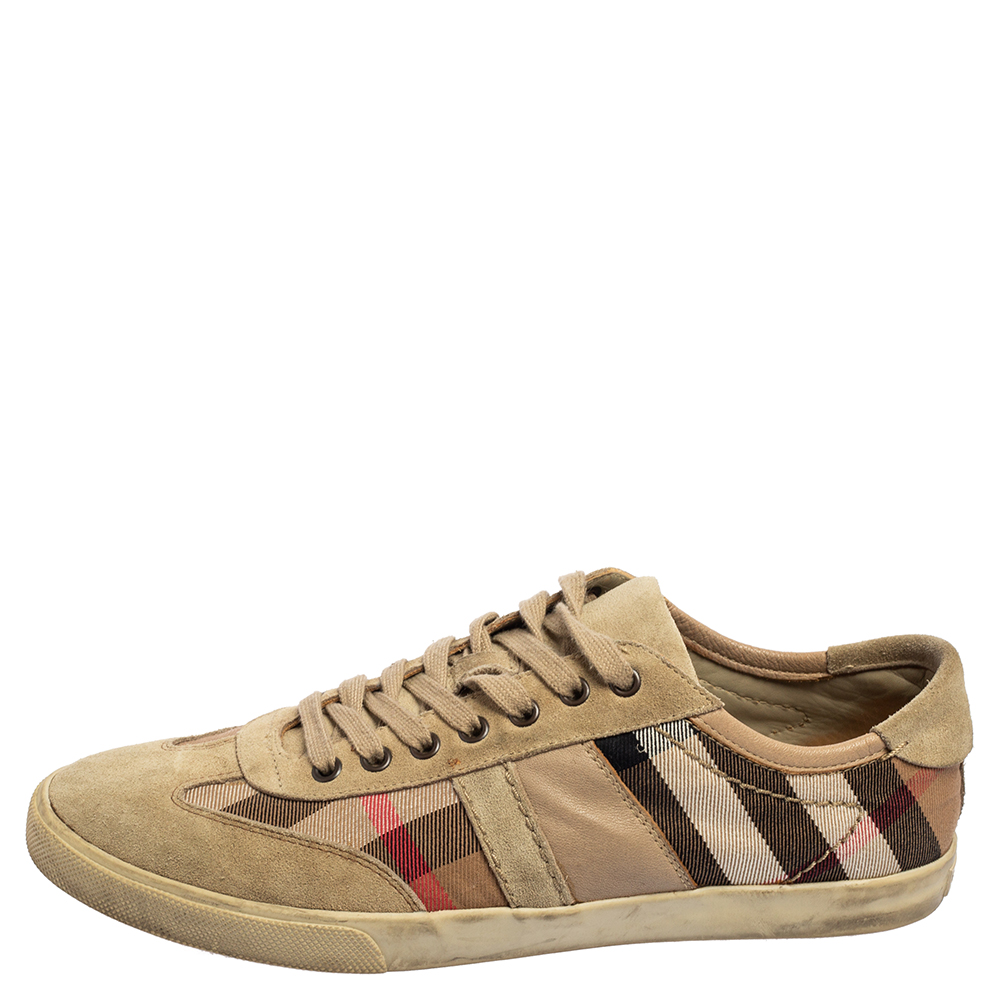 

Burberry Beige Nova Check Canvas and Suede Low Top Sneakers Size