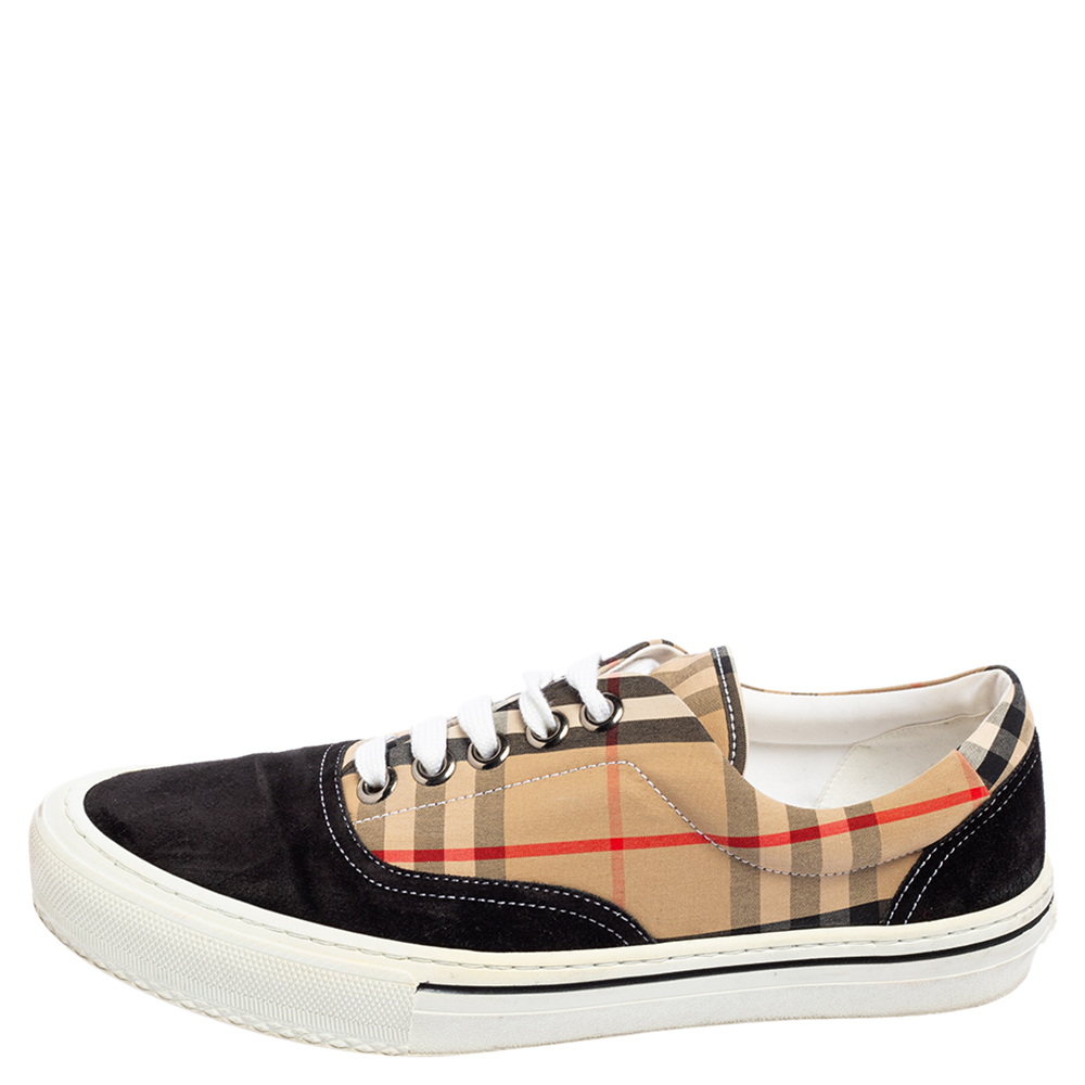 

Burberry Beige/Black House Check Fabric and Suede Low-Top Sneakers Size