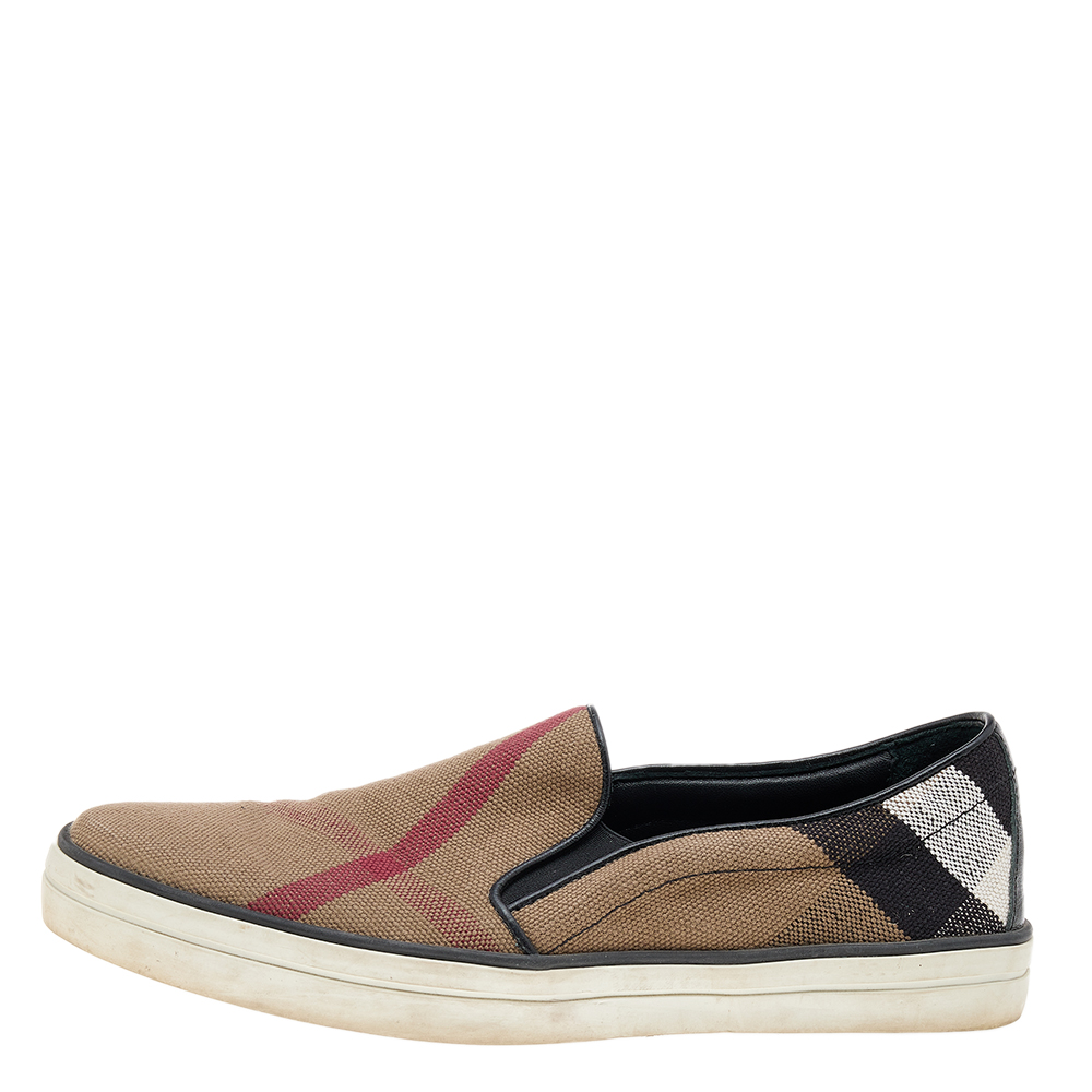 

Burberry Brown/Black Canvas Gauden Slip on Sneakers Size, Beige