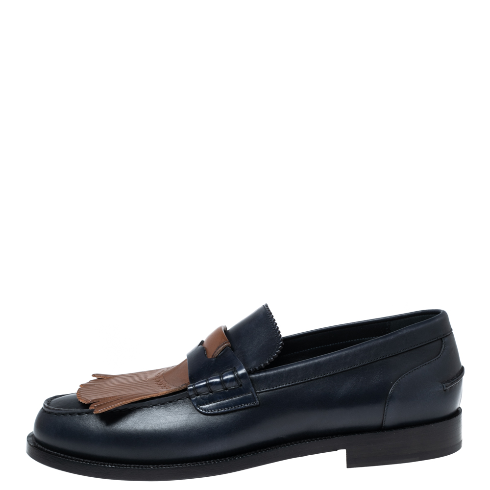 

Burberry Dark Blue Leather Bedmoore Fringe Detail Penny Loafers Size, Navy blue