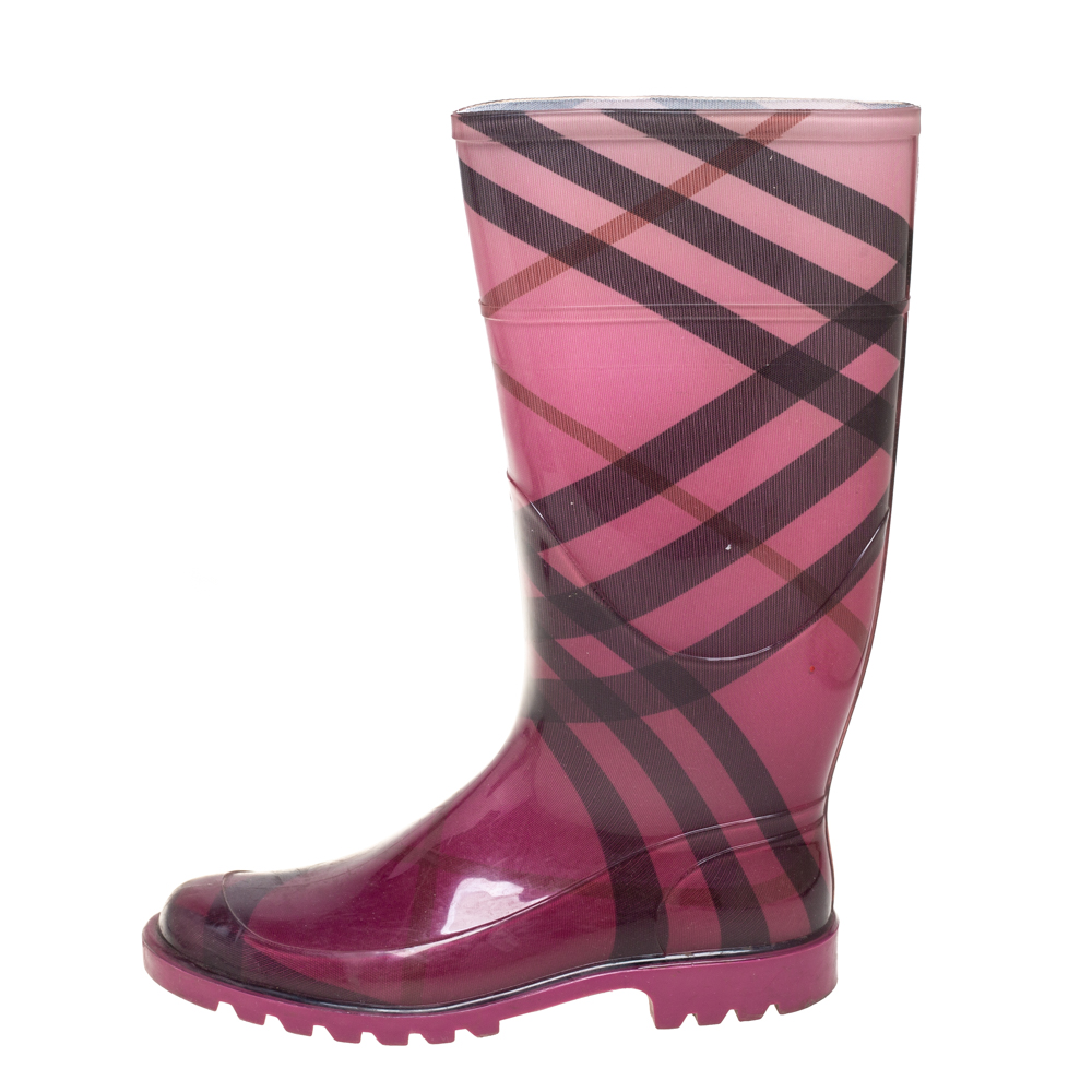 

Burberry Purple Novacheck Rubber Rain Boots Size