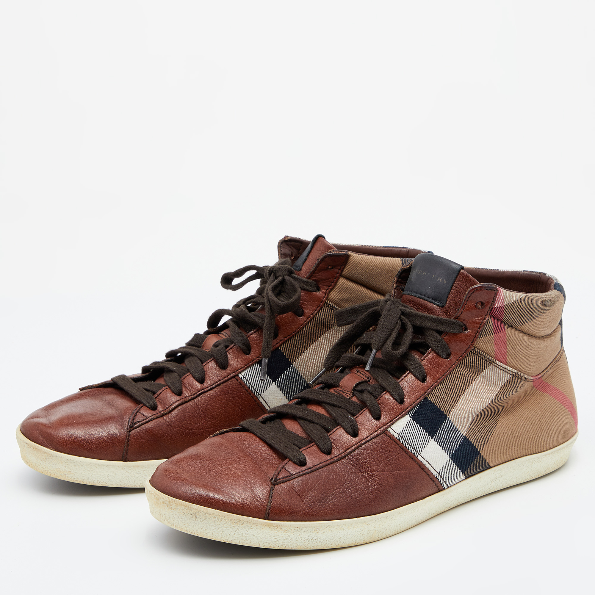 

Burberry Brown/Beige House Check Canvas and Leather Sneakers Size