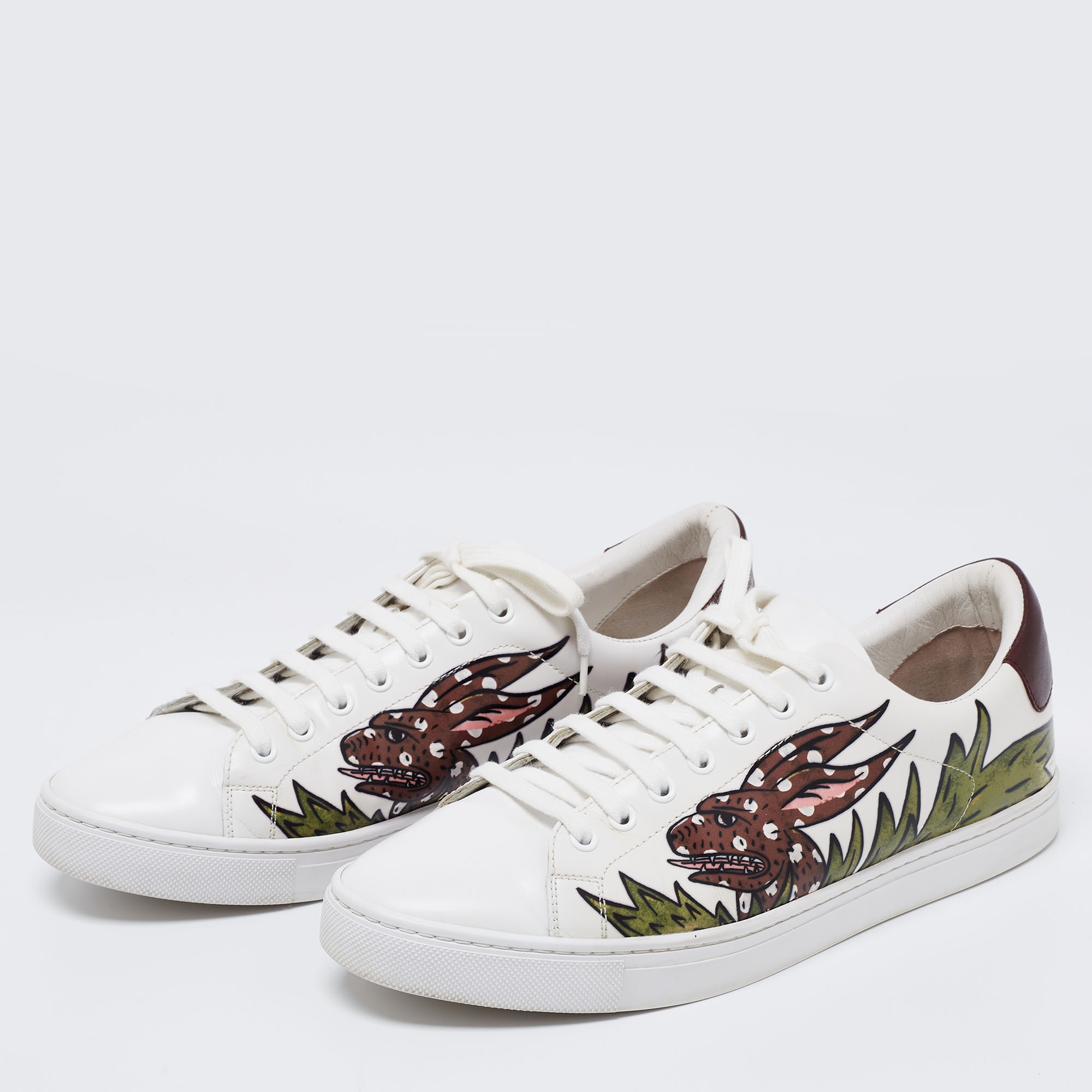 

Burberry White Printed Leather Low-Top Sneakers Size