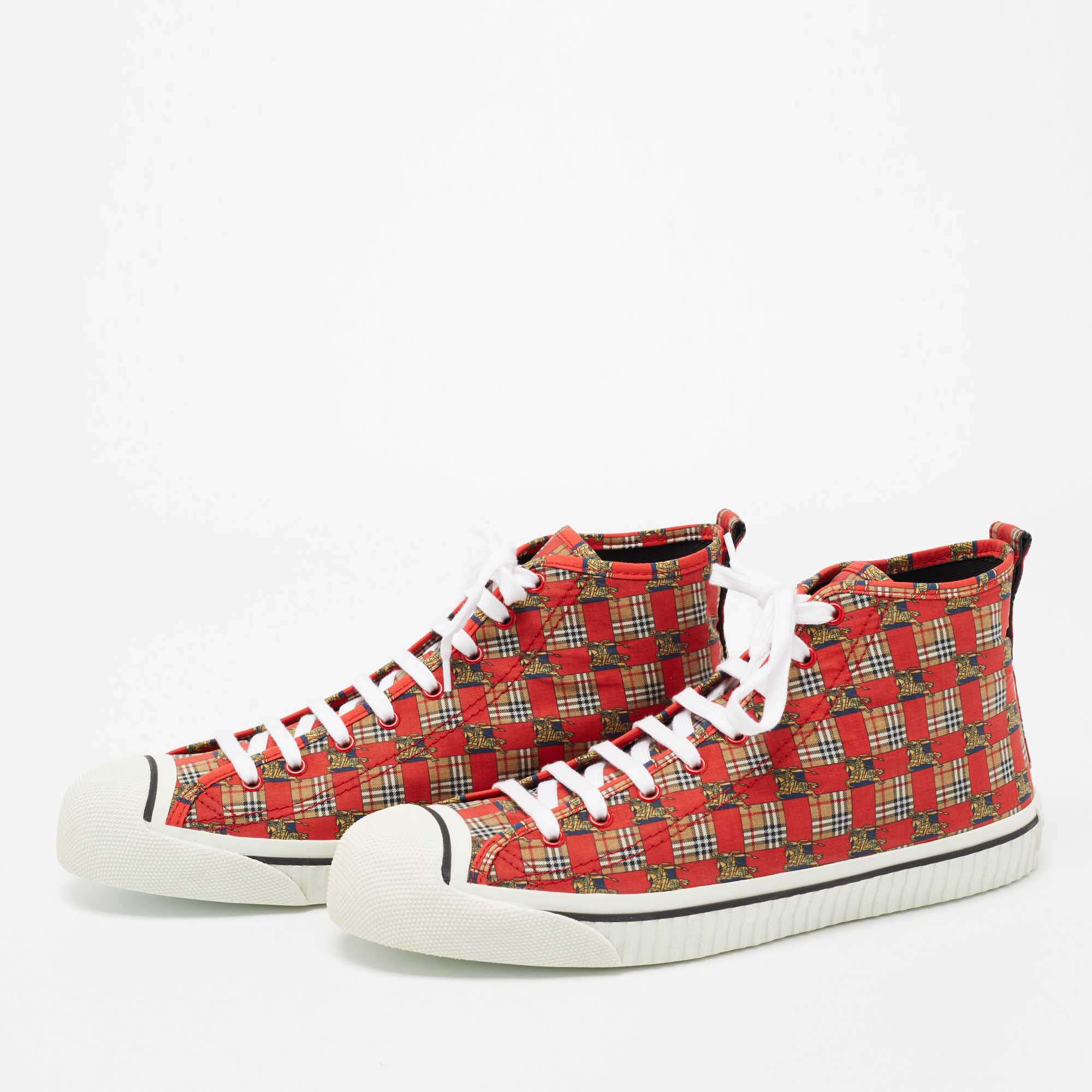 

Burberry Red Canvas Kingly Print High Top Sneakers Size