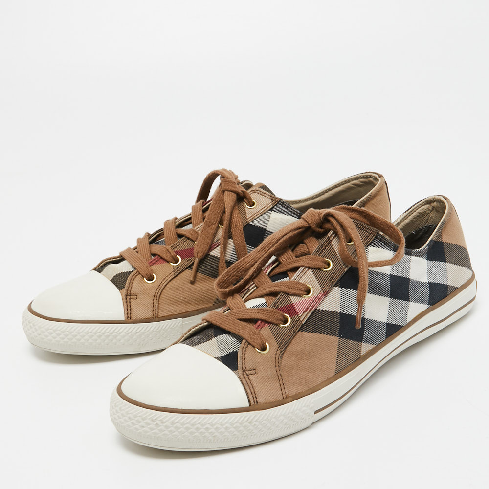 

Burberry Multicolor Check Canvas And Rubber Cap Toe Sneakers Size, Brown