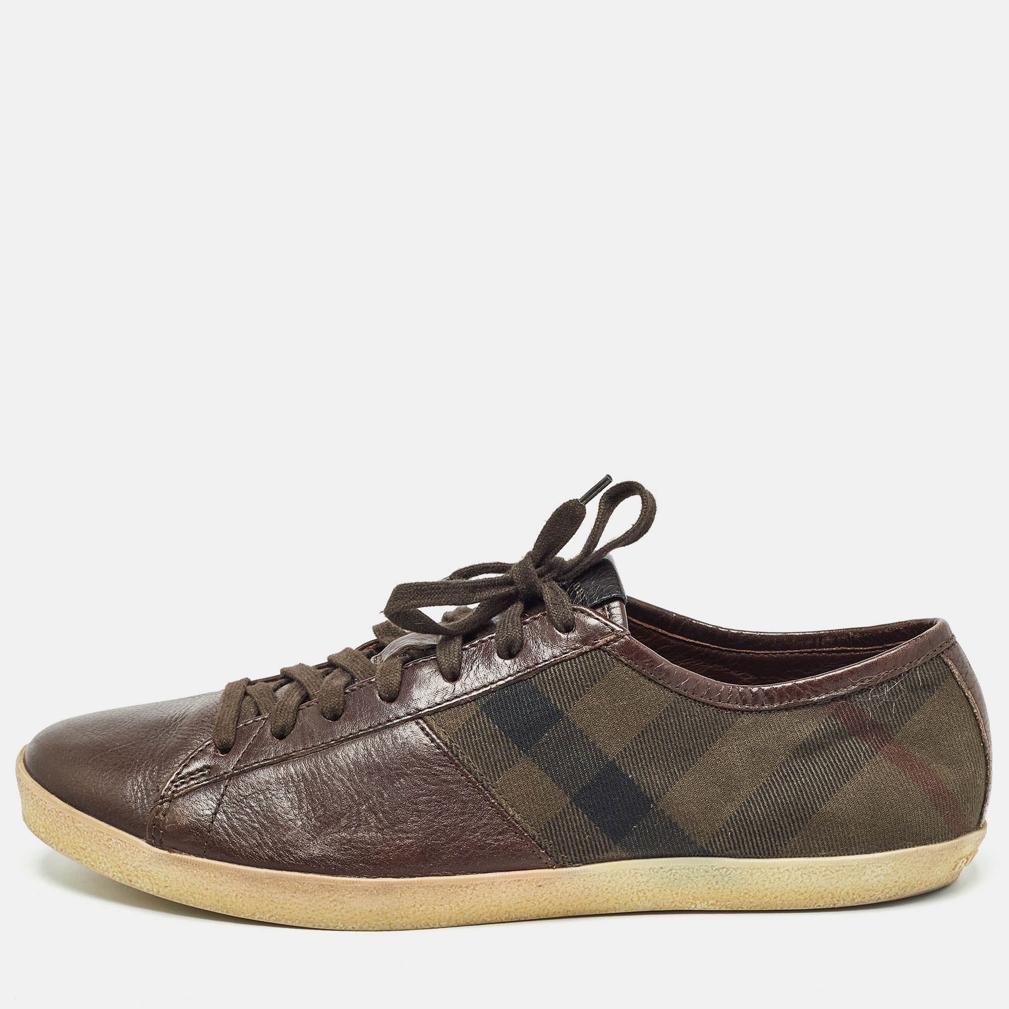 

Burberry Brown Leather and Nova Check Canvas Low Top Sneakers Size
