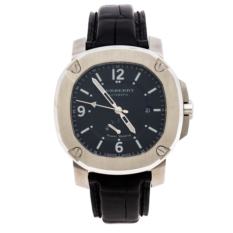 Pre Owned Burberry Black Stainless Steel The Britain BBY1002 Men's Wristwatch 45 mm