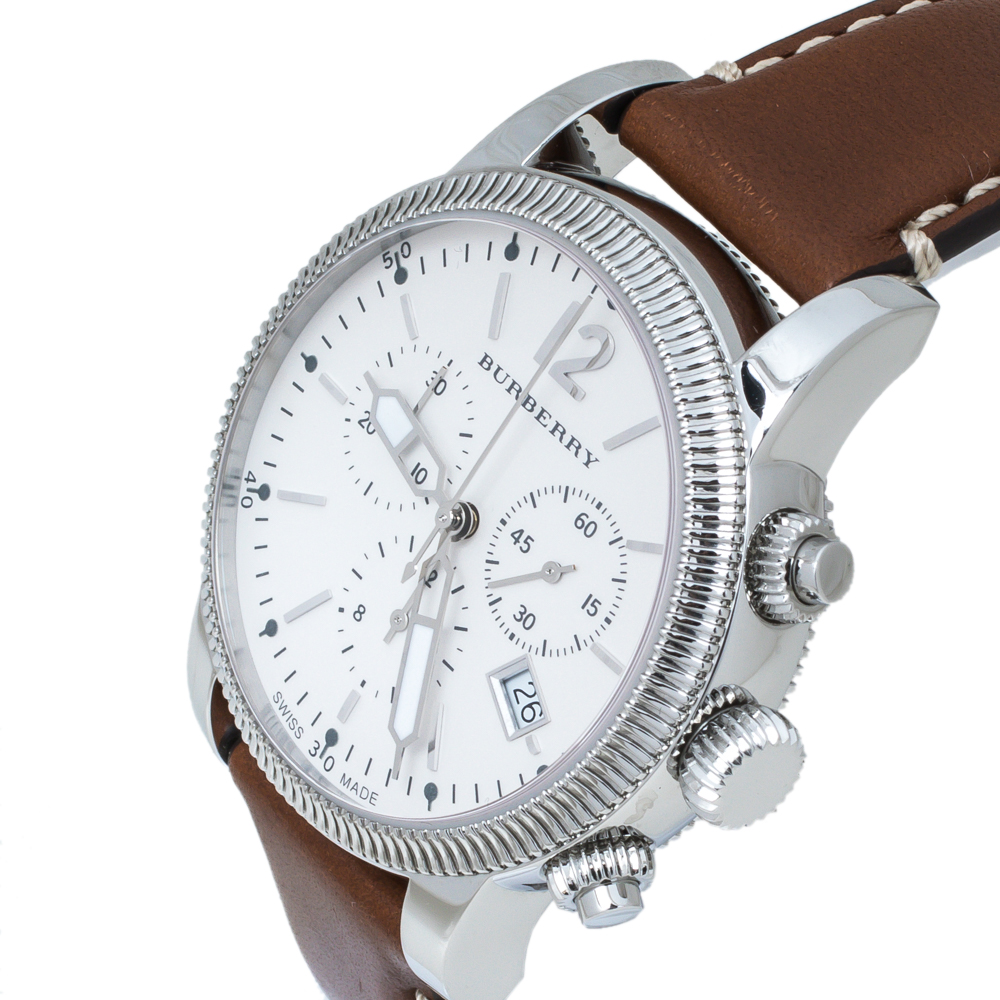 

Burberry Silver White Stainless Steel Leather BU7817 Men's Wristwatch, Tan